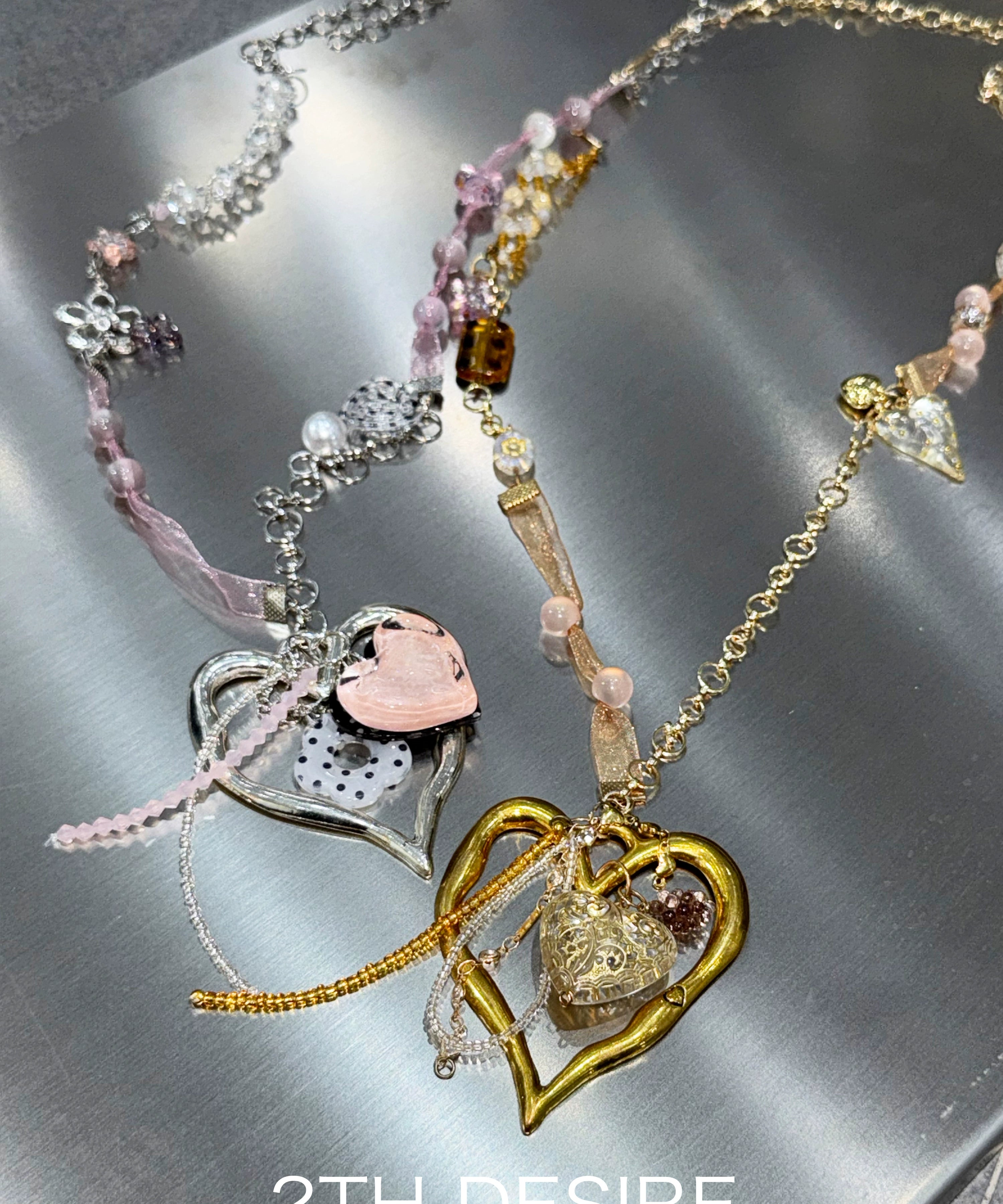 2th Desire手工丝带拼接彩珠爱心波点花朵五金度假感项链锁骨链