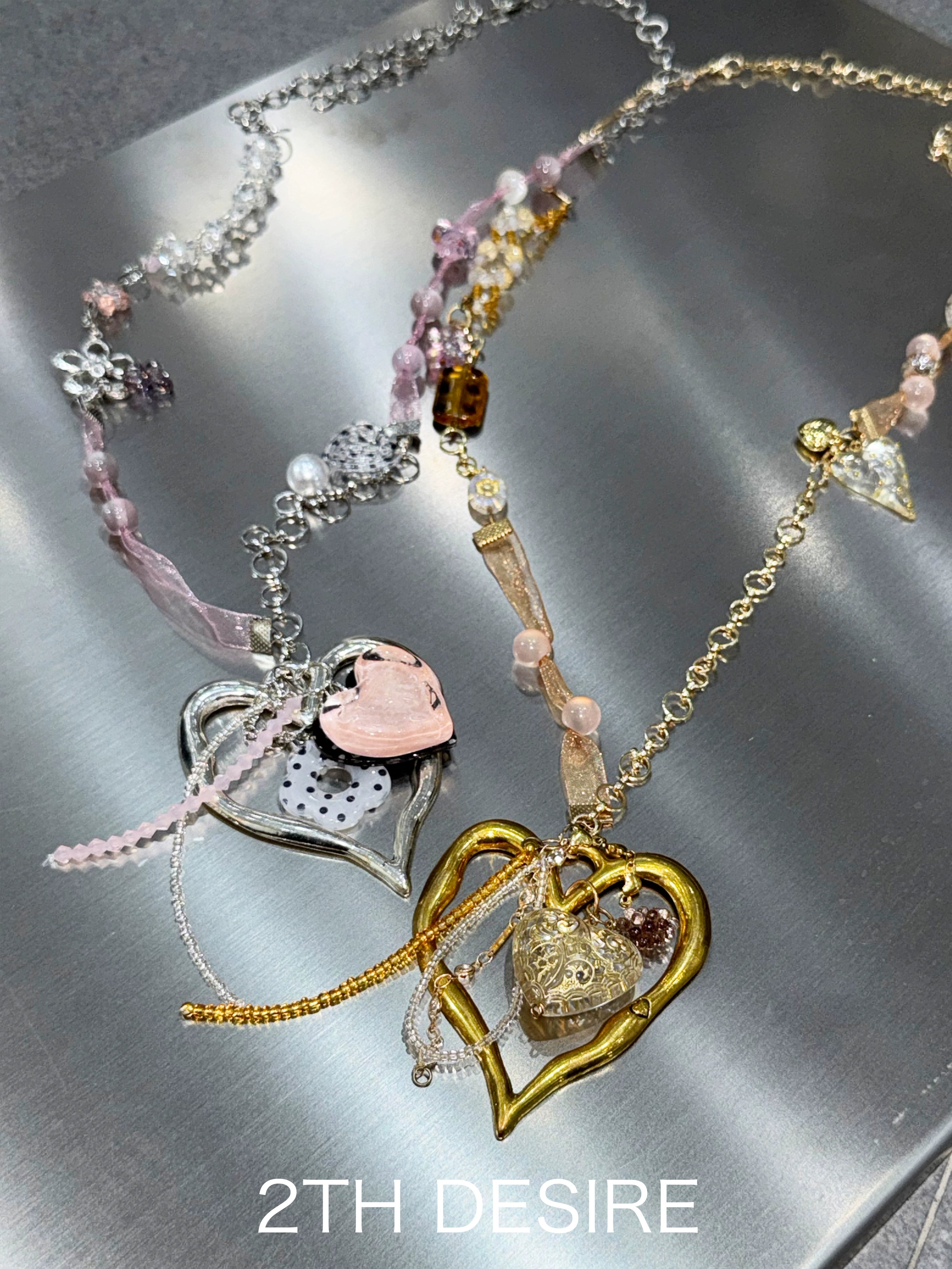 2th Desire手工丝带拼接彩珠爱心波点花朵五金度假感项链锁骨链