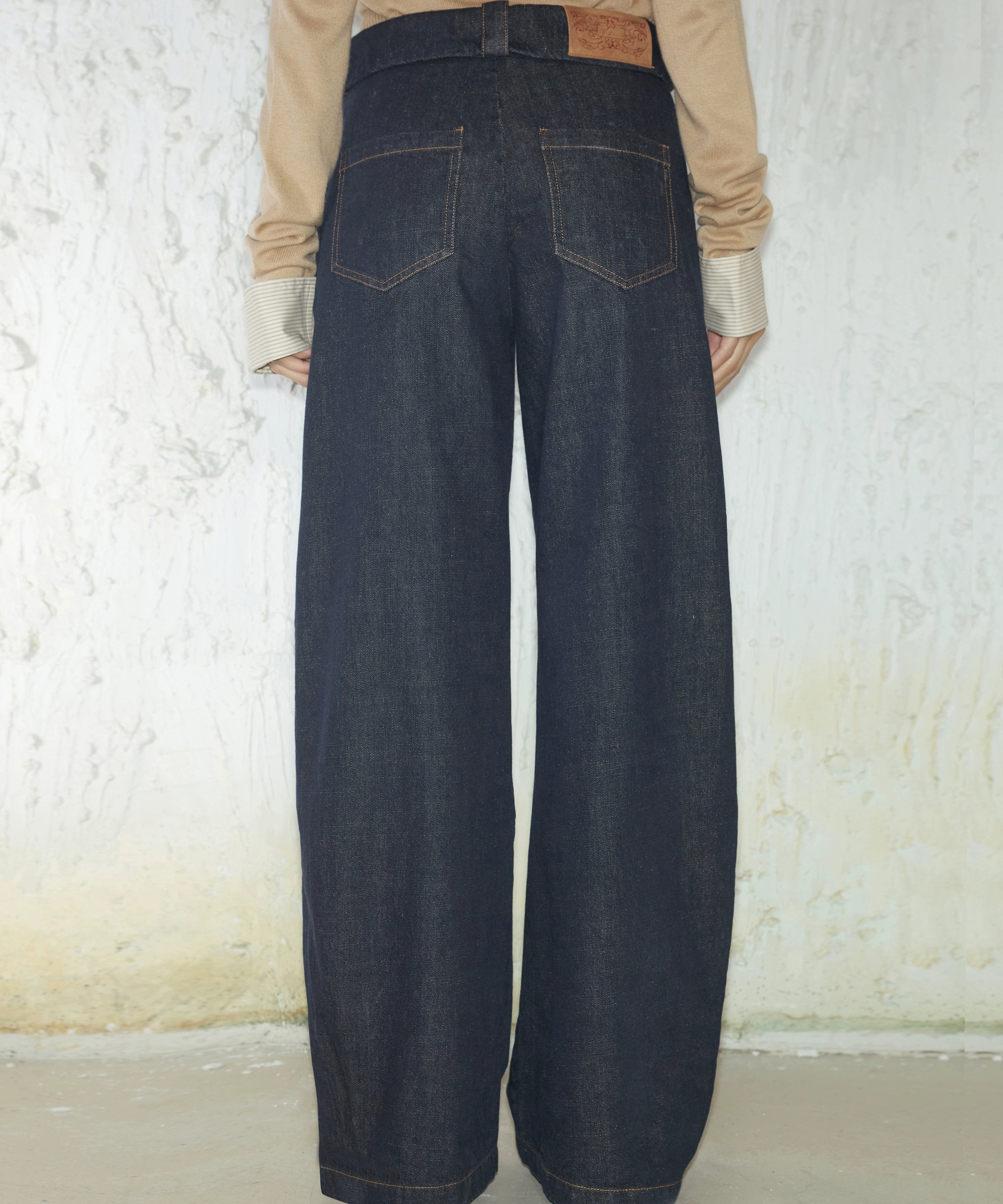 2th Desire时髦廓形翻折腰头不规则设计感直筒阔腿休闲显瘦长裤