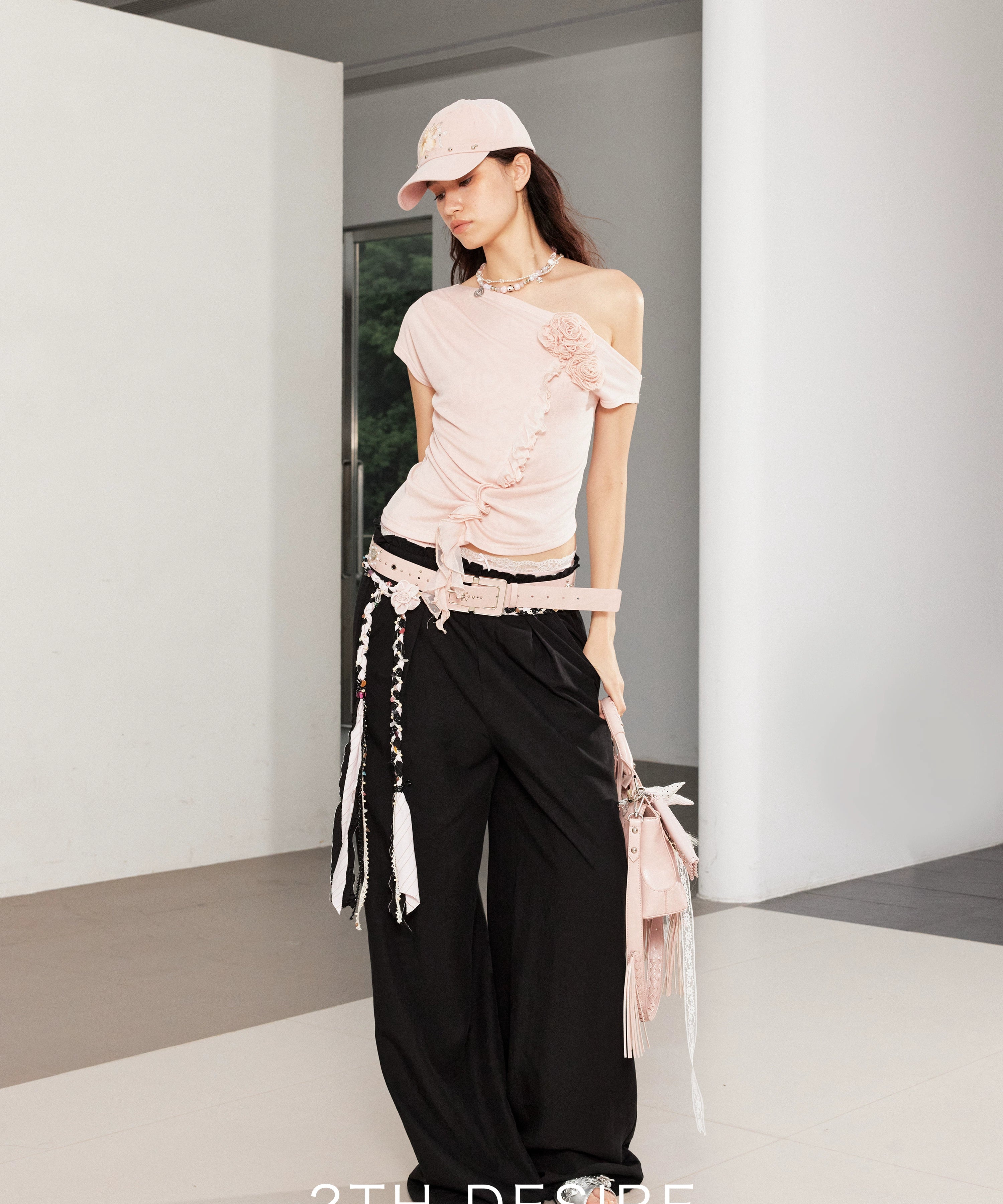 2th Desire复古手工编织亚麻腰带撞色条纹串珠彩色石头流浪感腰绳