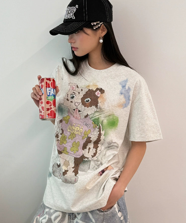 “陨石小狗”| eeee红陨石边牧涂鸦短袖宽松小众设计感手绘T恤夏