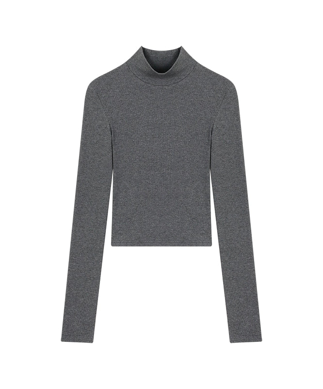 野生zerocircle 白黑灰色长袖t恤女春高领打底衫修身露背针织上衣