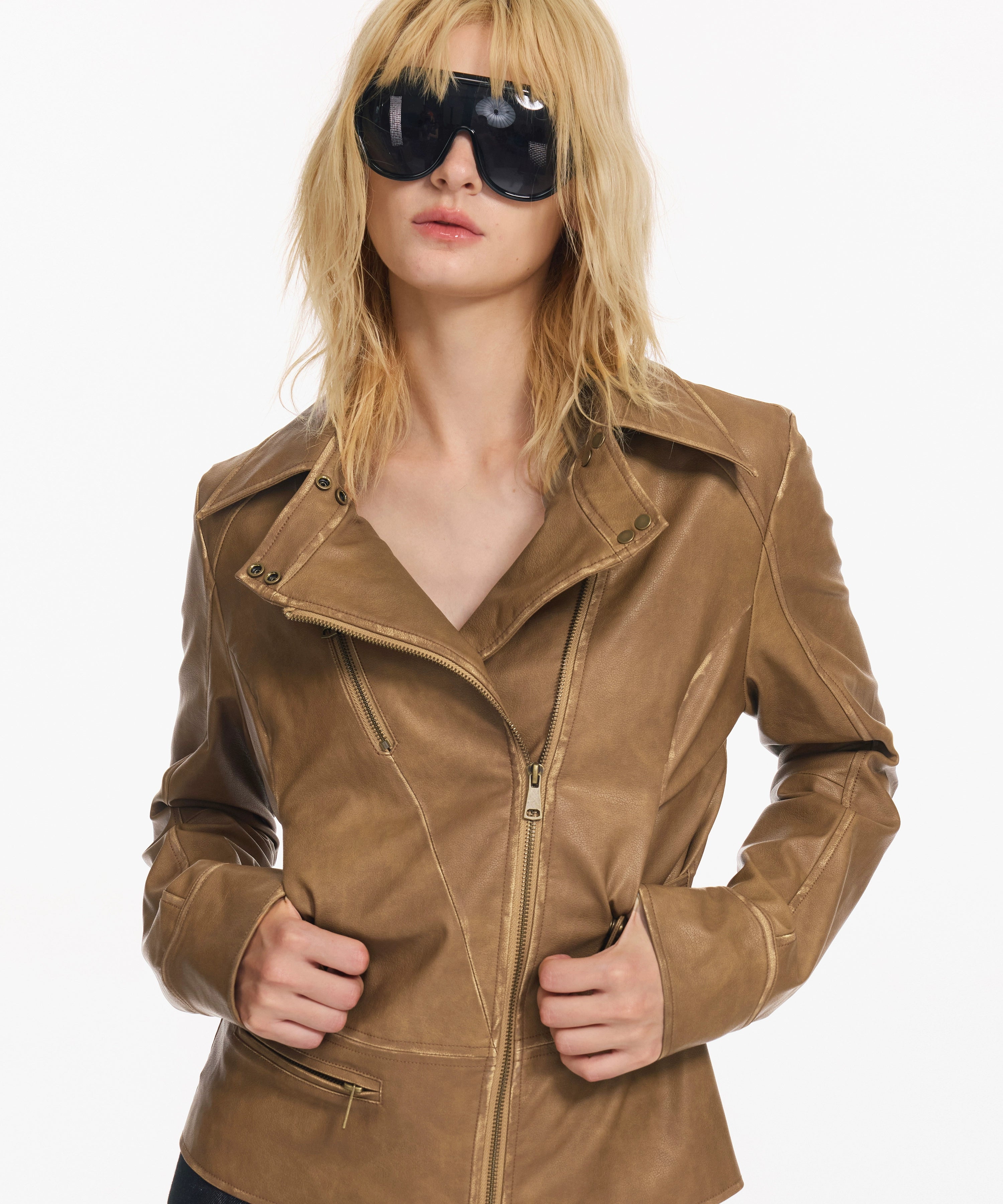 2th Desire美式复古辣妹修身机车服设计感朋克短款皮夹克外套上衣