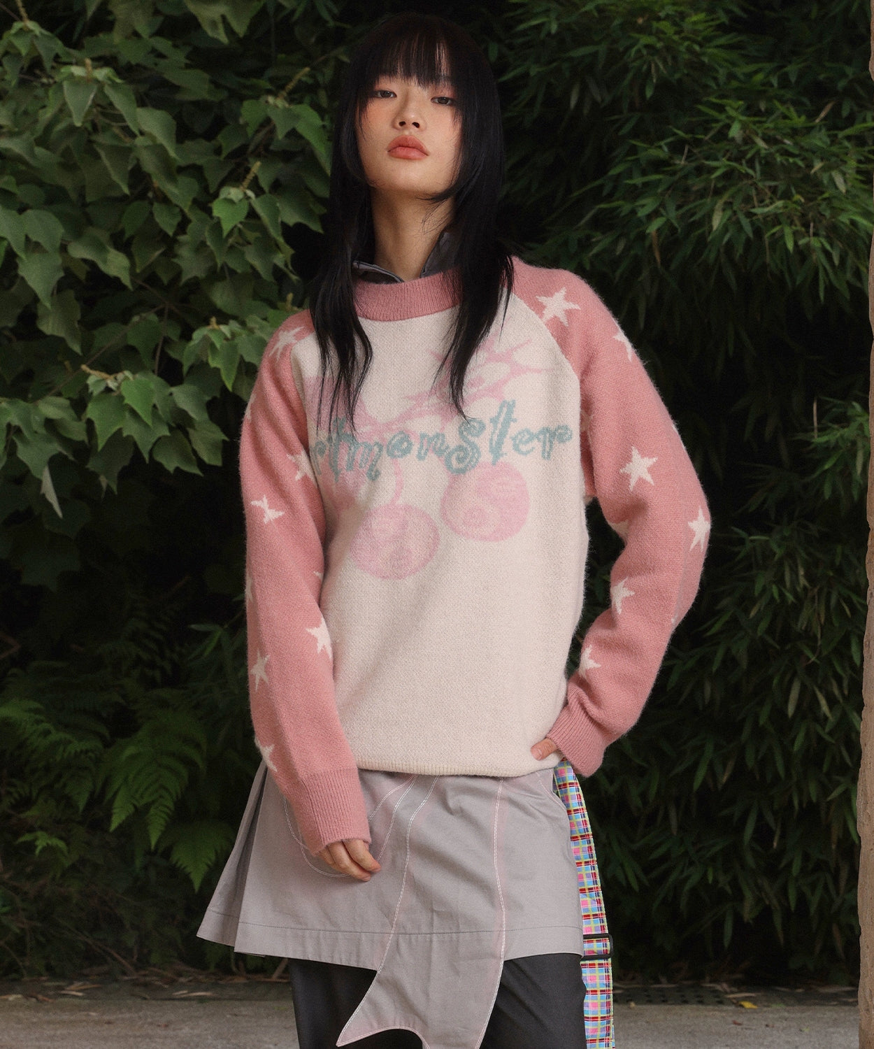 “电子樱桃”| eeeeArtmonster24FW创意樱桃印花拼色重磅圆领毛衣