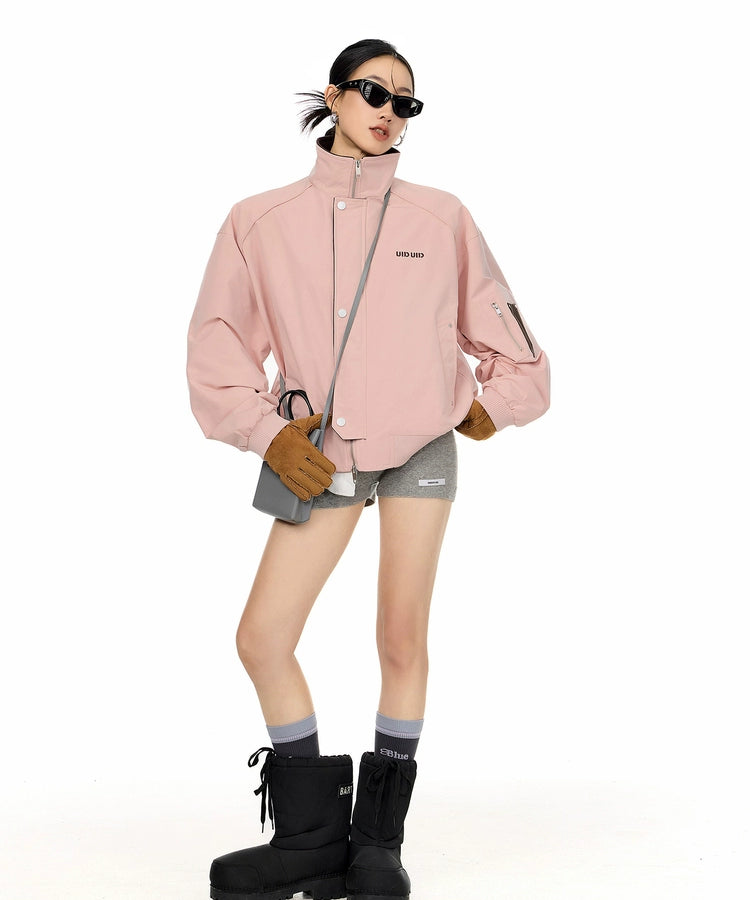 ICH MODE 美式复古撞色立领外套女2025新款秋冬工装夹克休闲上衣