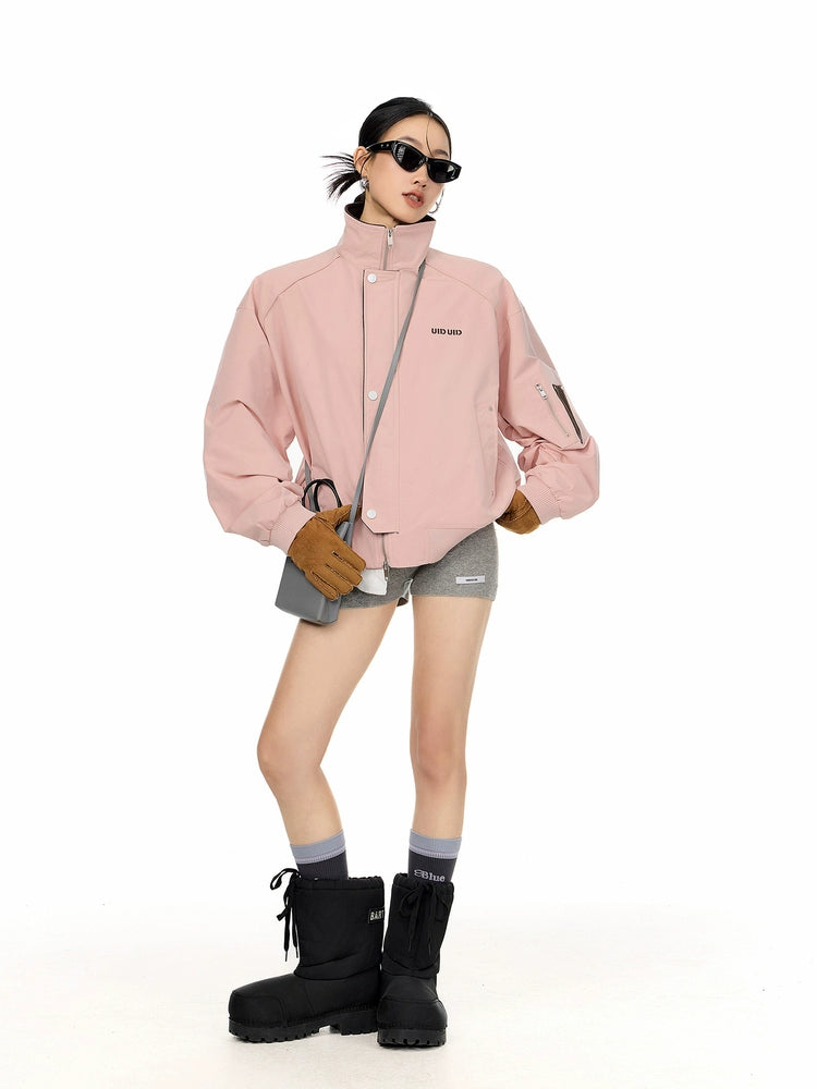 ICH MODE 美式复古撞色立领外套女2025新款秋冬工装夹克休闲上衣