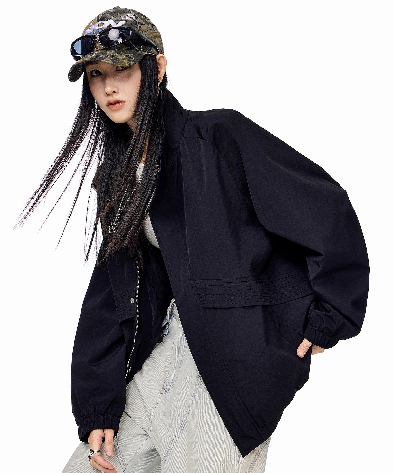 ICH MODE 美式复古工装外套女秋冬季飞行员夹克宽松上衣2025新款