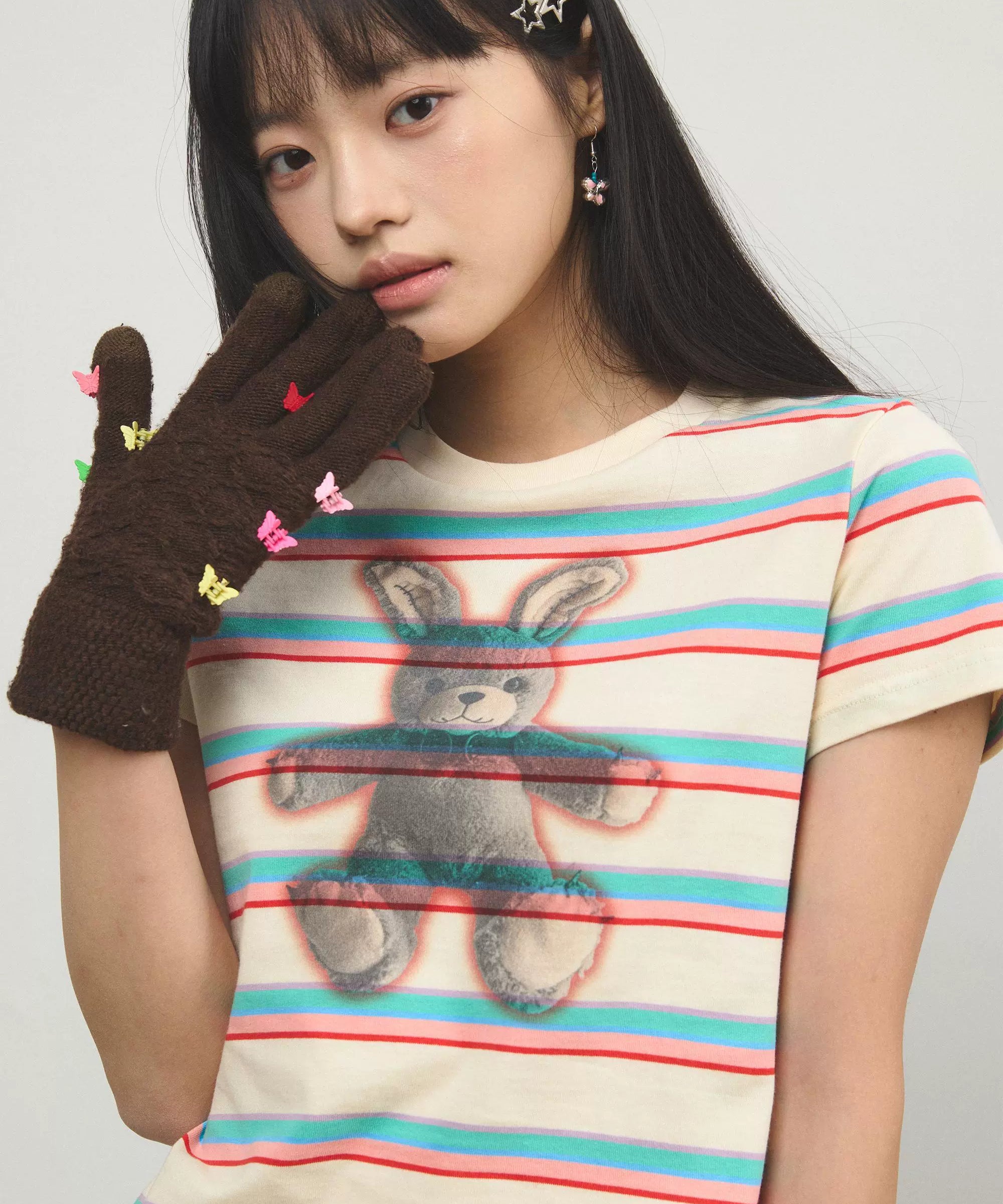 “莱贝特”| eeee朋克兔子T恤短款小众条纹Y2K辣妹风小众打底短恤