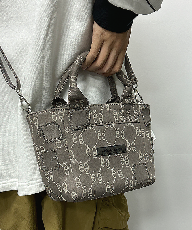 eeeeArtmonster"福美"满印复古帆布包韩版潮流贴布拼接手提斜挎包