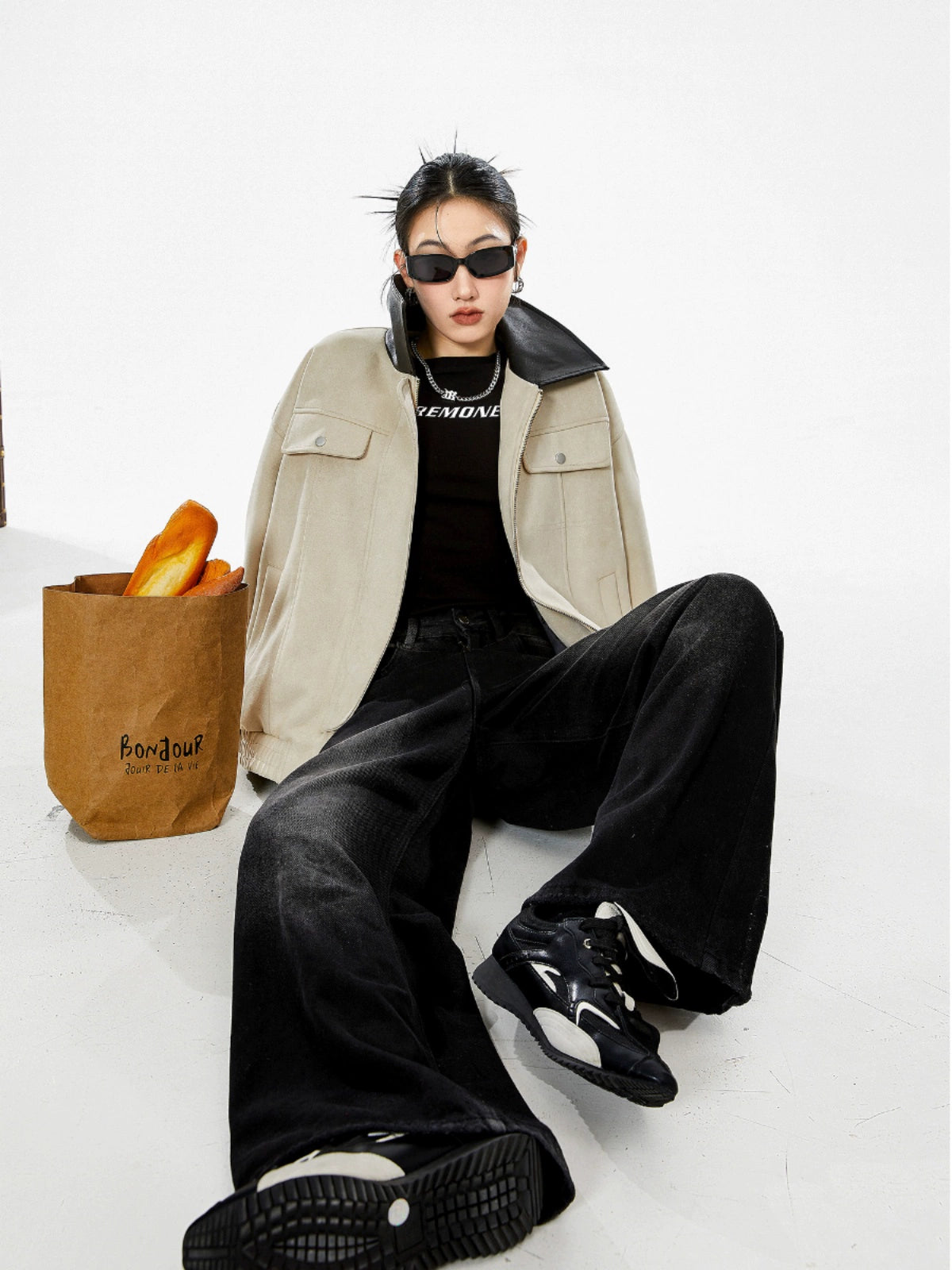 ICH MODE 美式复古巴恩风麂皮绒外套女2025新款秋冬工装夹克上衣