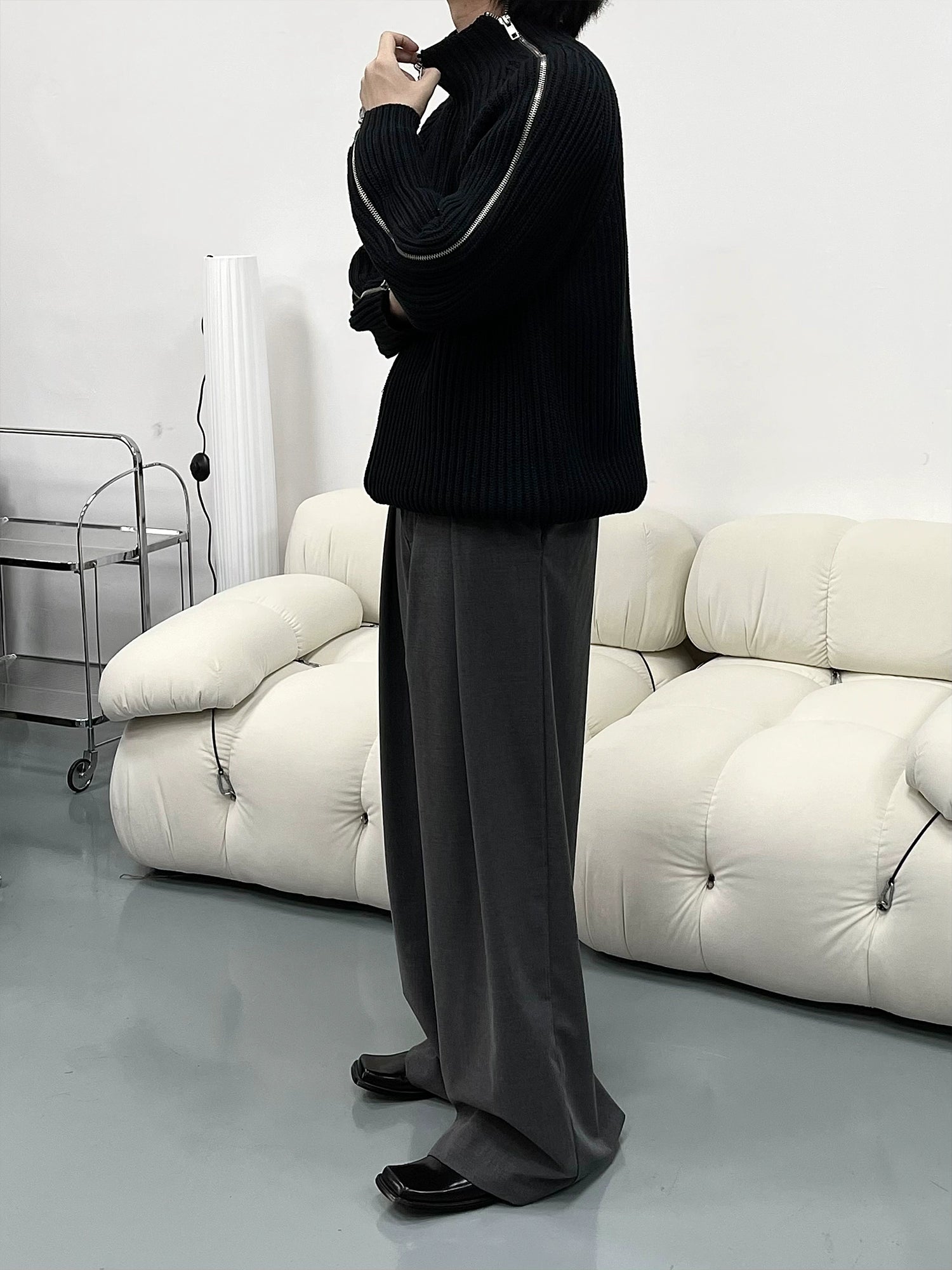 潮WOO专属TERRAINCOGNITA三拉链多变穿搭立领毛衣重磅休闲外套男