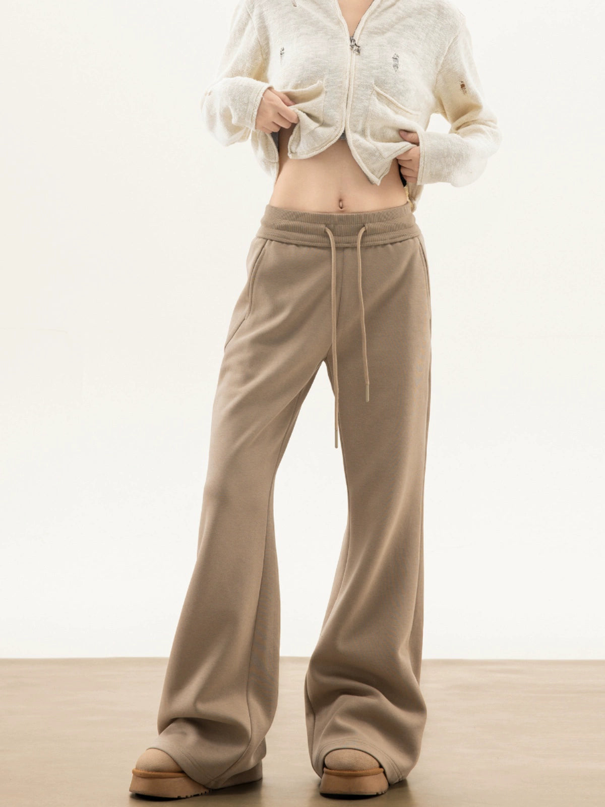 ICH MODE 美式复古微喇宽松卫裤运动裤女秋bf慵懒风休闲裤新款