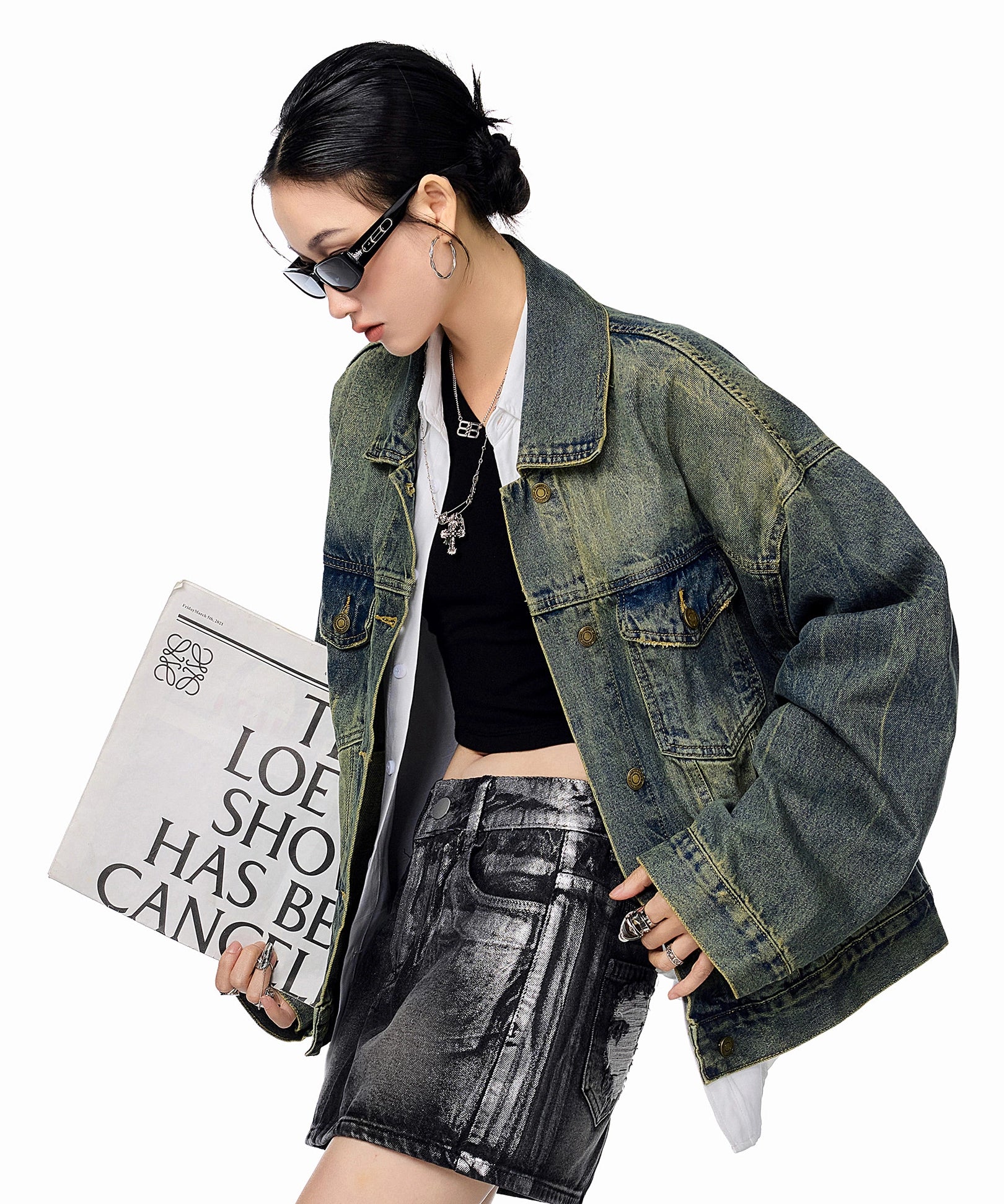 ICH MODE 美式复古水洗牛仔外套女2025新款秋季宽松夹克短上衣潮