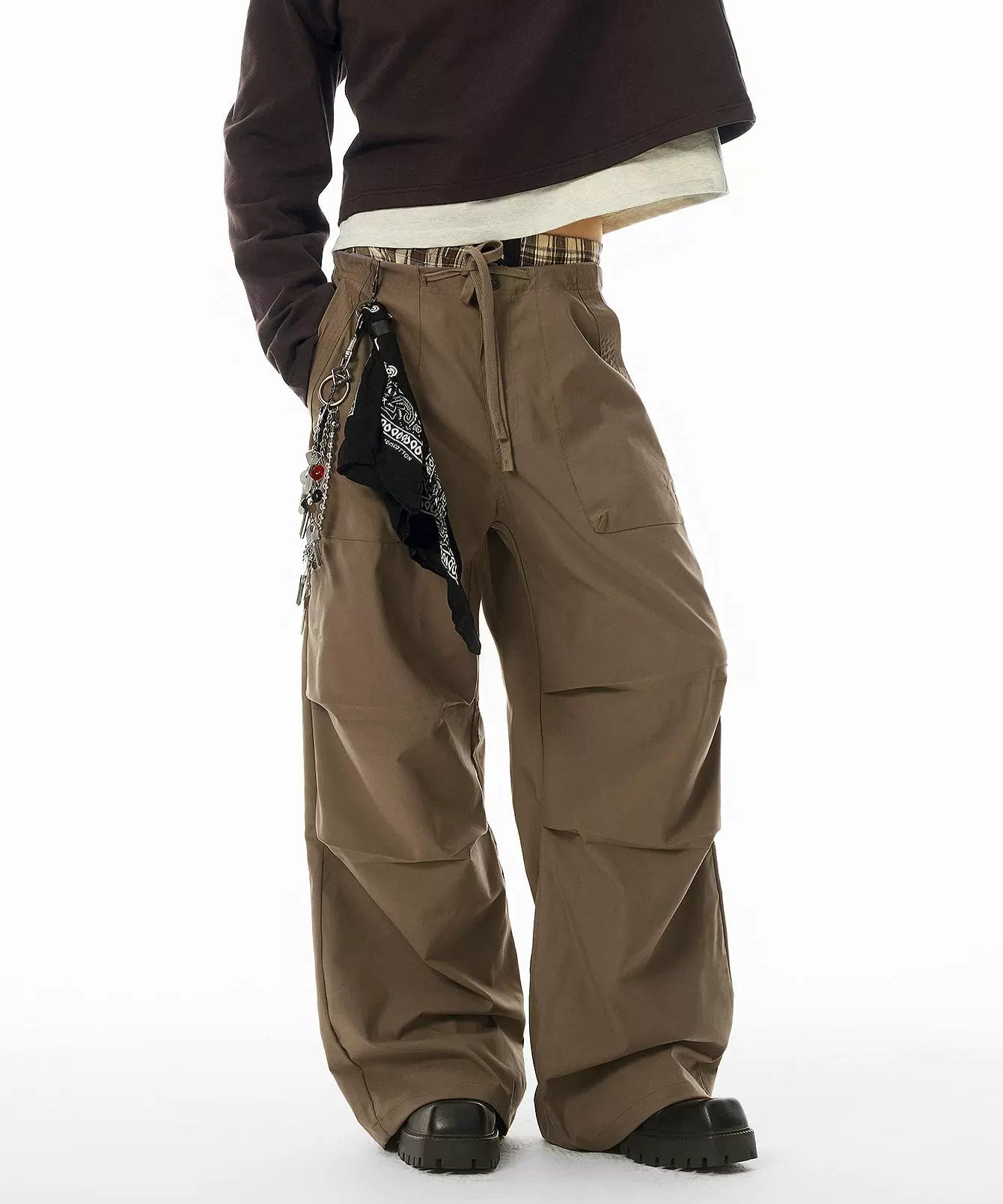 【限时特价】JHYQ春秋美式褶皱伞兵工装裤男潮牌宽松可束脚休闲裤