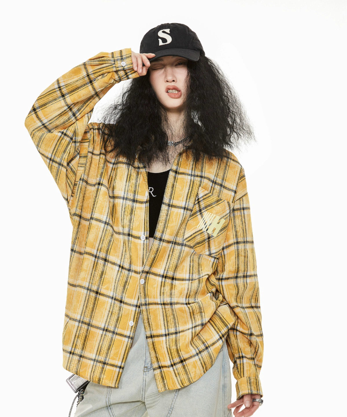 ICH MODE 美式复古格子衬衫女2025年秋冬新款高级感宽松休闲上衣