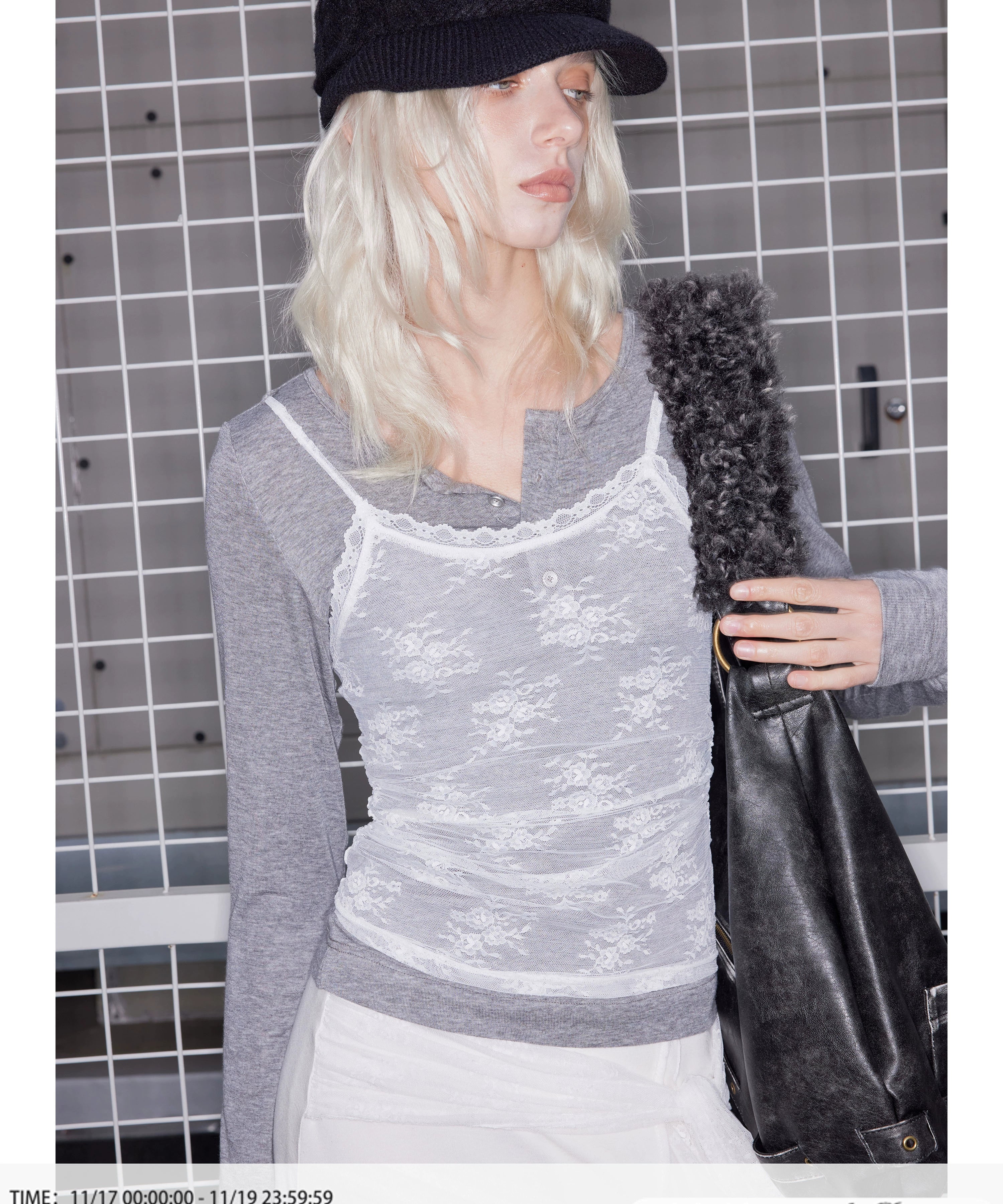 2th Desire莱赛尔蕾丝撞色拼接真两件羊毛针织长袖打底内搭上衣女