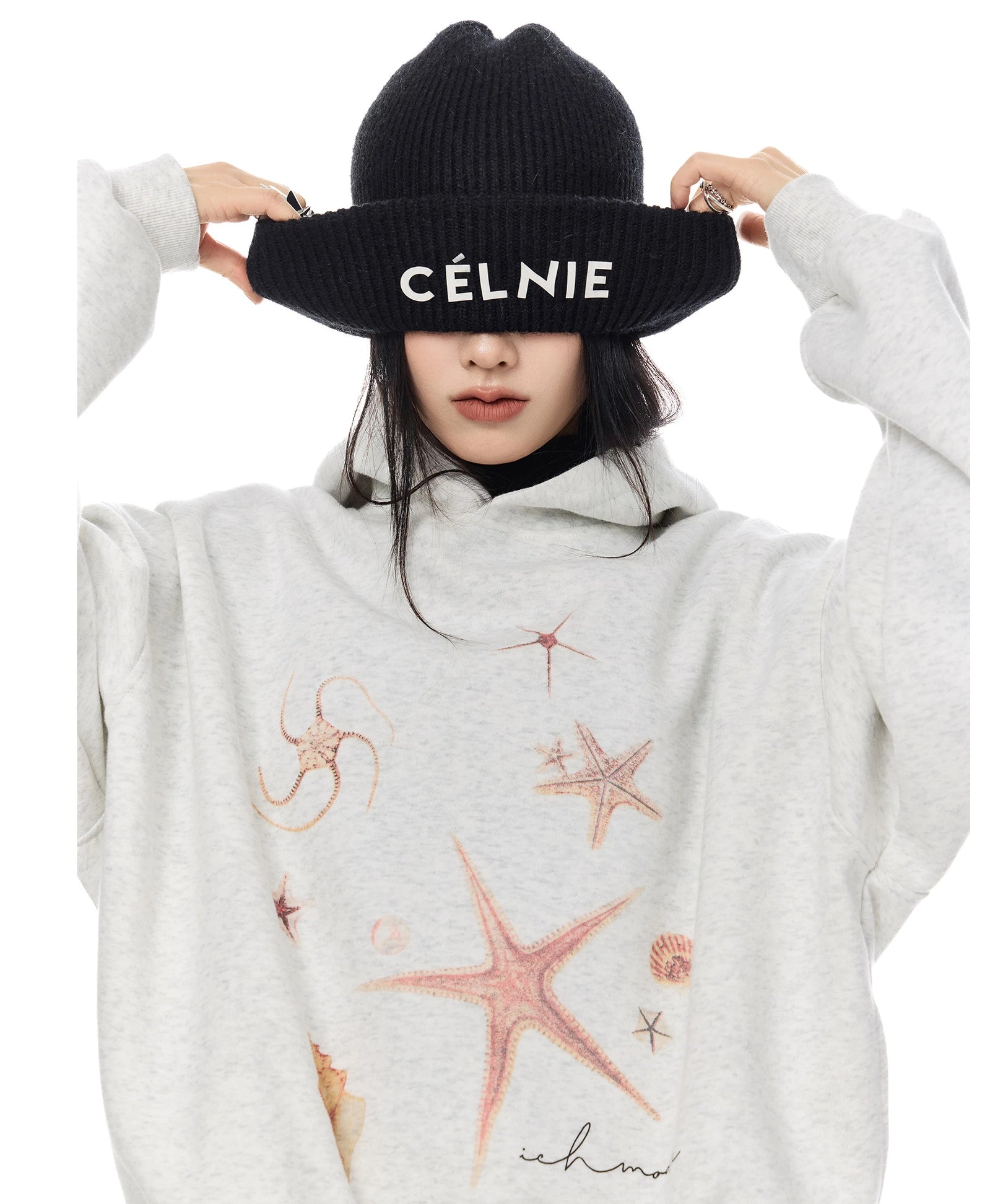 ICH MODE 美式复古海星连帽卫衣女秋冬新款重磅帽衫宽松运动上衣