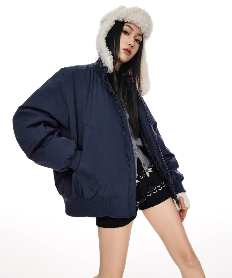 ICH MODE 90白鸭绒美式立领黑色轻薄羽绒服女冬季保暖宽松外套