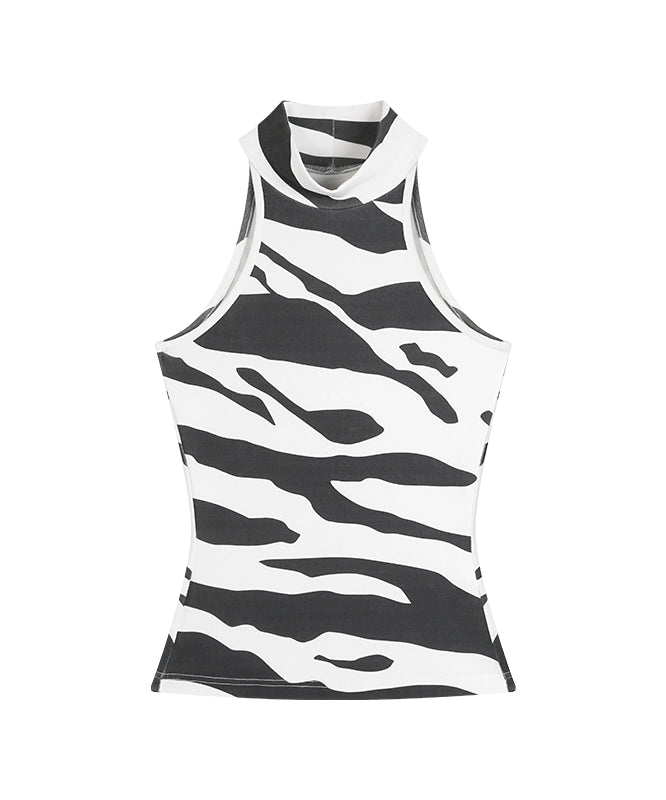 野生zerocircle豹纹无袖高领背心女夏季外穿辣妹修身显瘦小众上衣