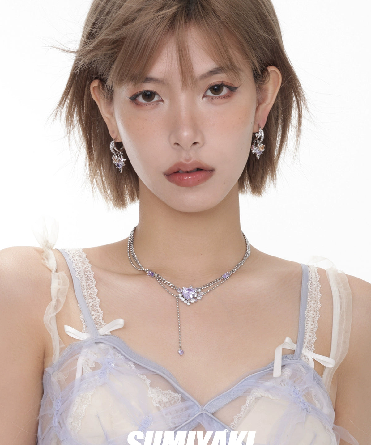 墙推！SUMIYAKI原创谜物系列浪漫彩色叠戴锆石耳环s925银针耳饰女