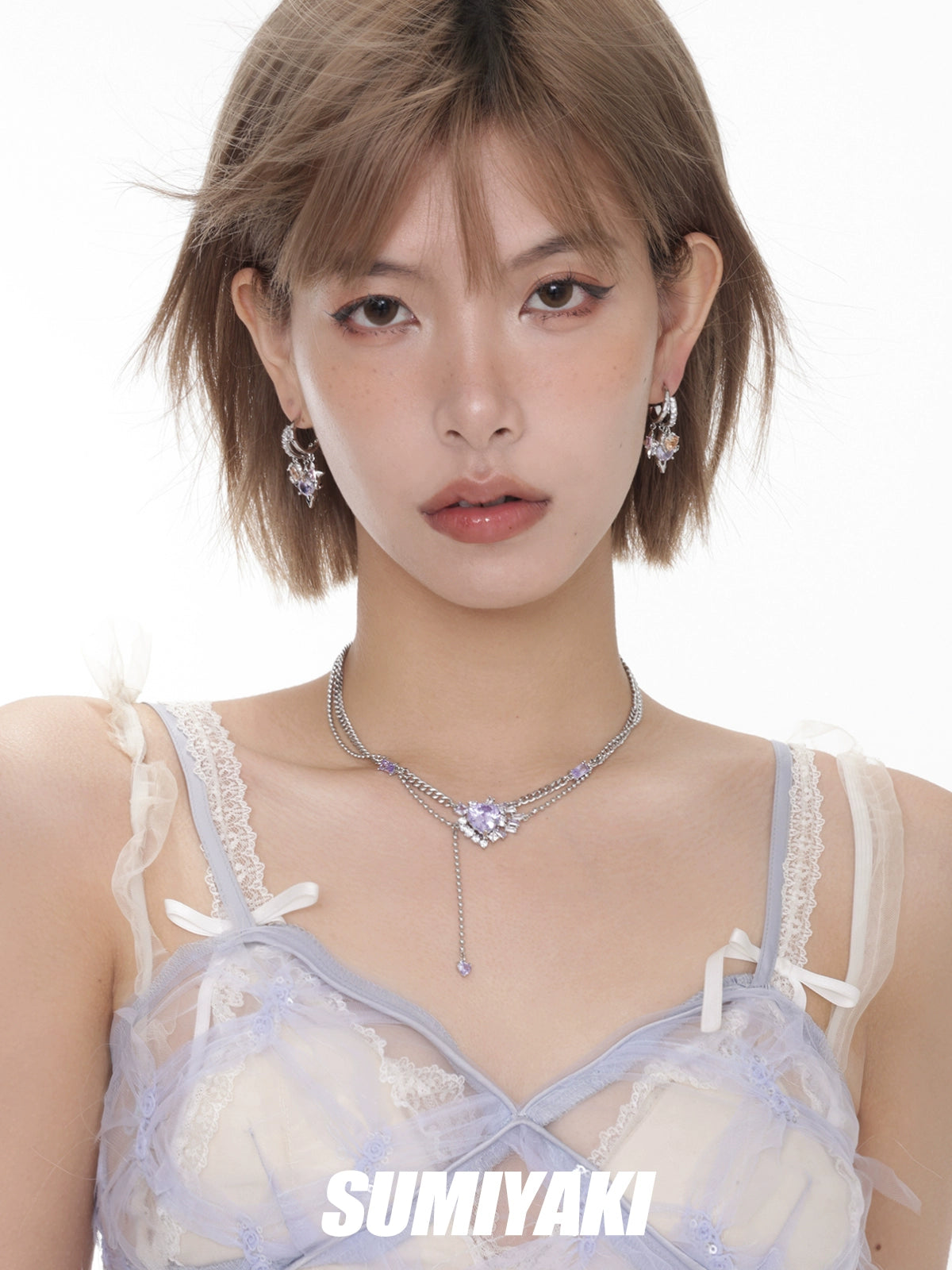 墙推！SUMIYAKI原创谜物系列浪漫彩色叠戴锆石耳环s925银针耳饰女