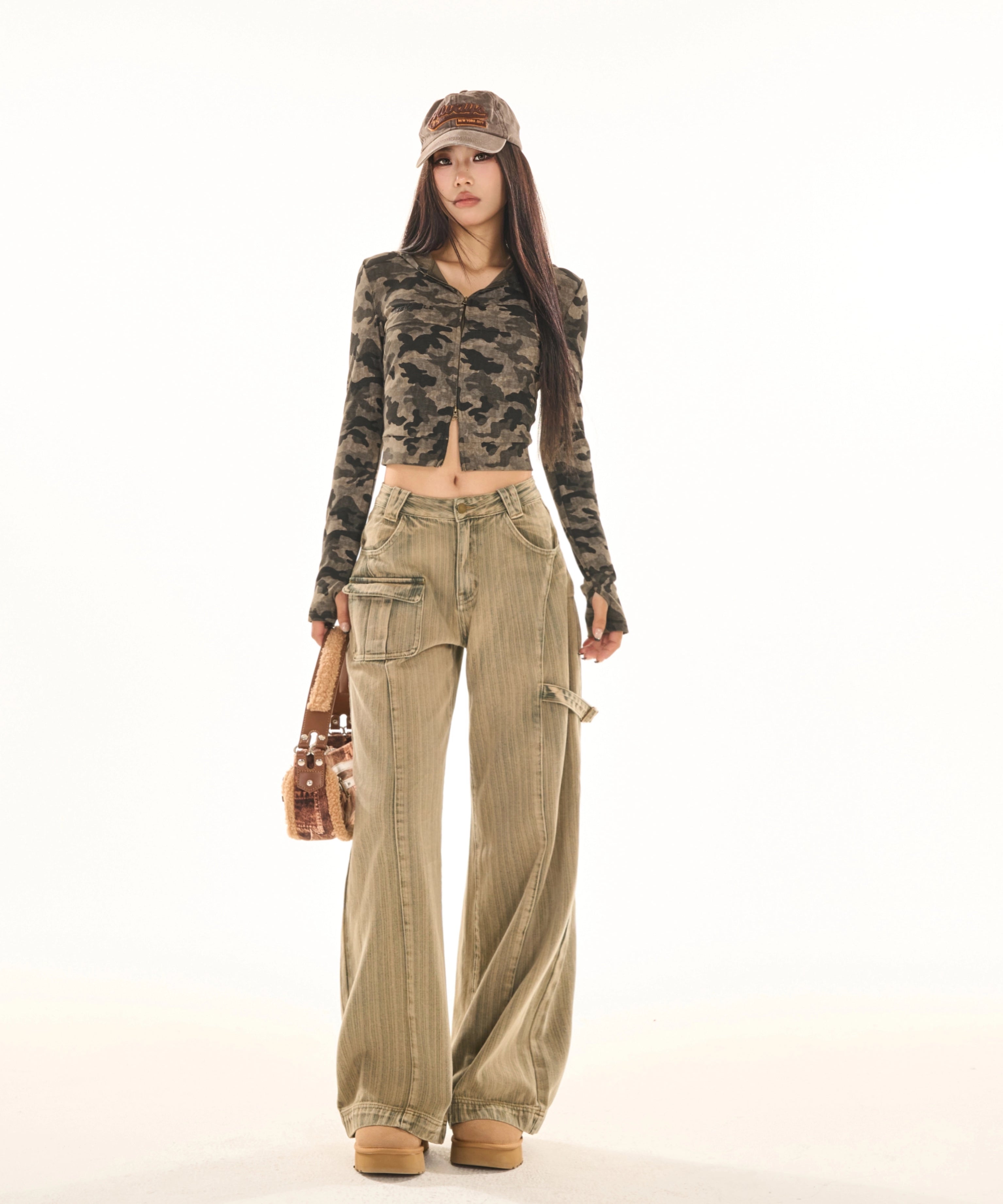 野生zerocircle怀旧色复古直筒牛仔裤女春显瘦宽松阔腿设计感裤子