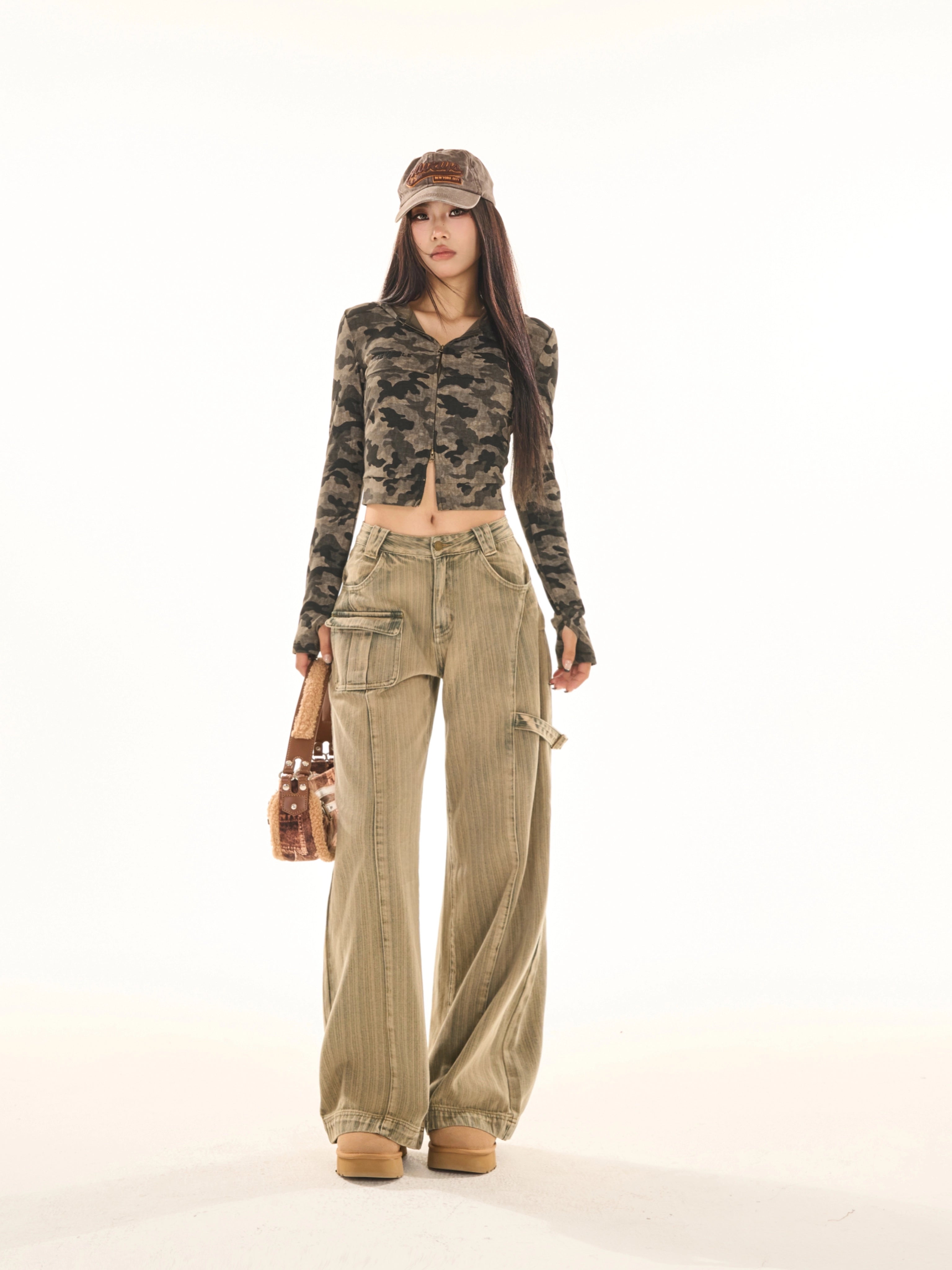 野生zerocircle怀旧色复古直筒牛仔裤女春显瘦宽松阔腿设计感裤子