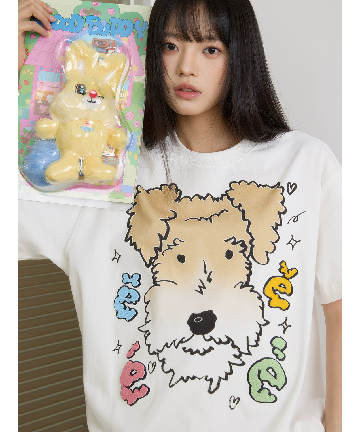 “白雪”｜eeee创意刚毛猎狐梗狗狗短袖宽松彩色字母牙刷绣T恤夏