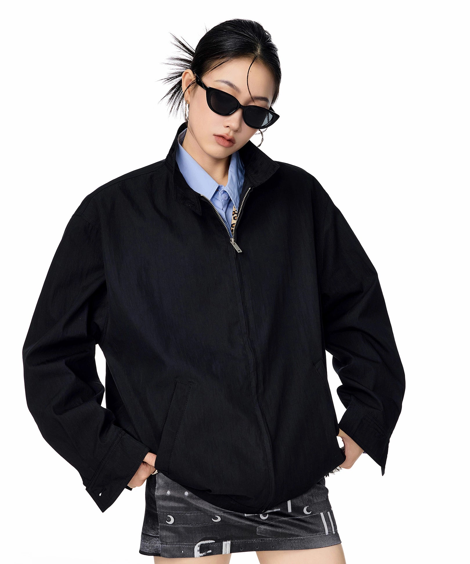 ICH MODE 美式复古休闲外套女秋冬新款宽松哈灵顿夹克工装上衣