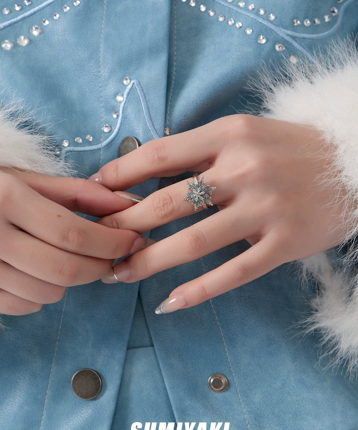 摸鱼神器! SUMIYAKI 会旋转的雪花开口戒指小众高级感 好看又好玩