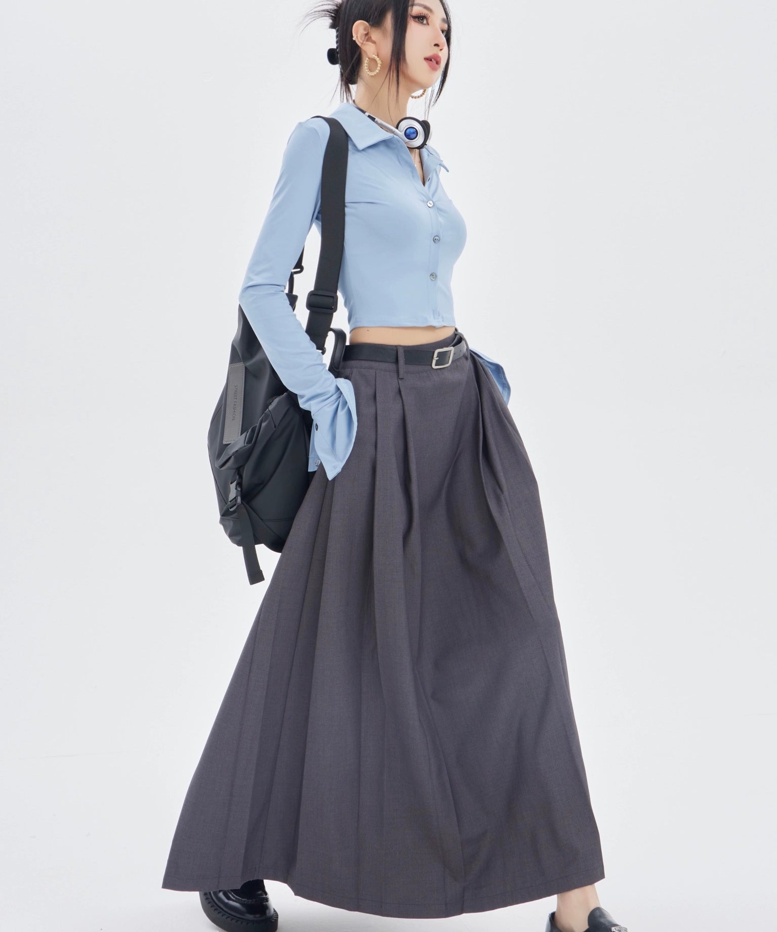 野生zerocircle灰色马面裙春夏季新款显瘦高级感百褶半身中长裙子