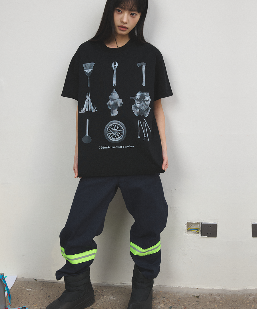 “百宝箱”| eeee复古五金工具箱印花短袖黑白艺术创意T恤宽松夏