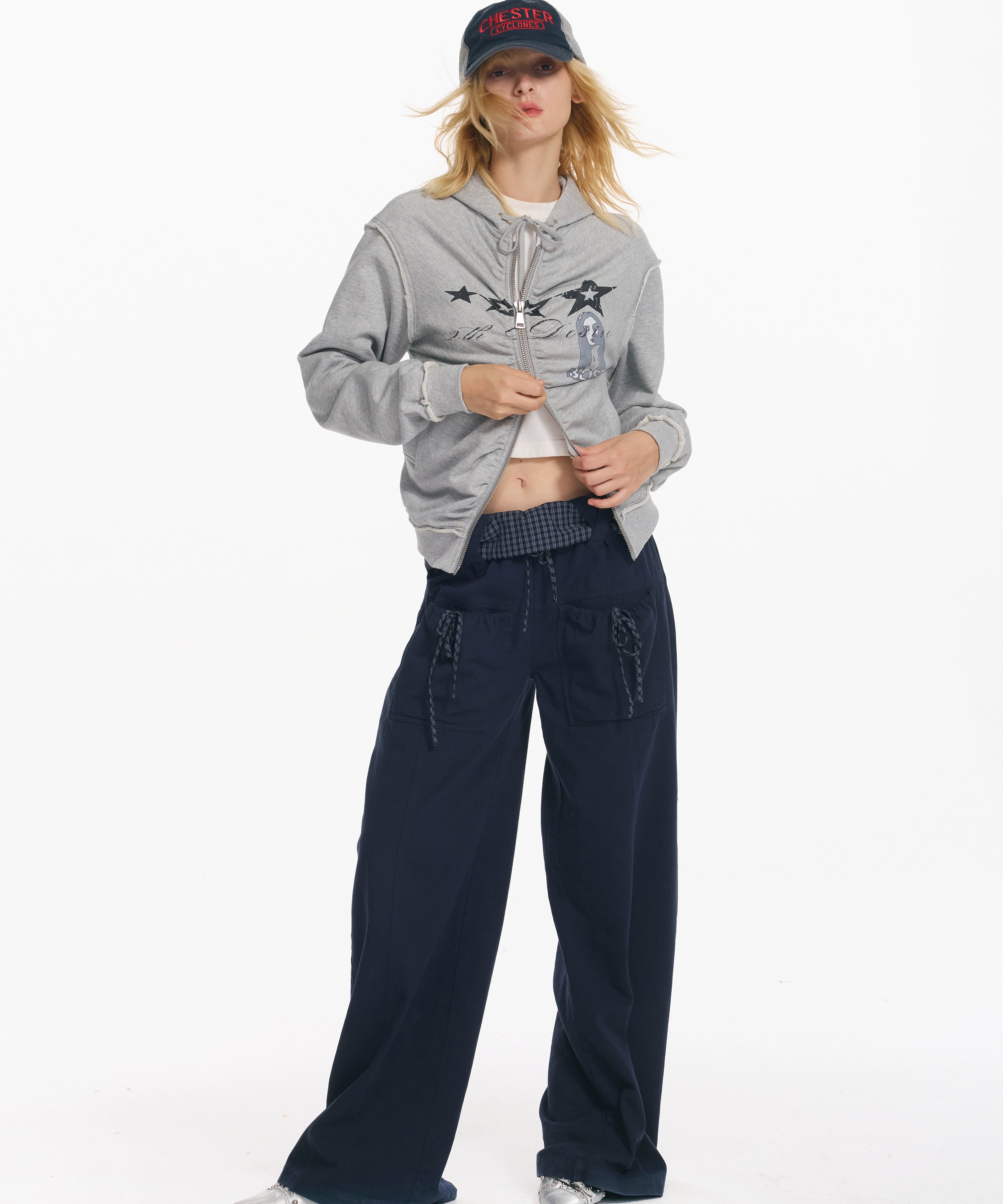 2th Desire美式复古做旧洗褪朋克开衫cleanfit连帽休闲卫衣外套女