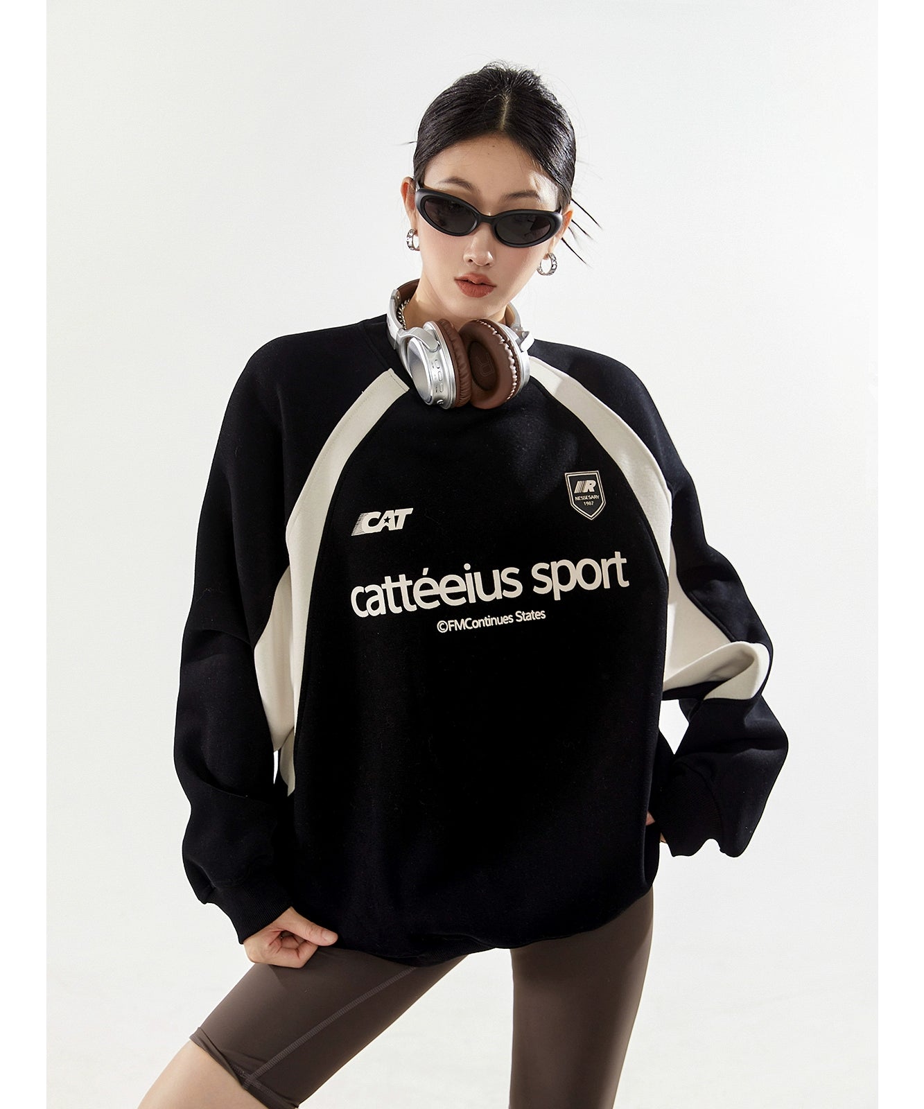 ICH MODE 美式复古圆领卫衣女秋2025新款长袖上衣外套oversize