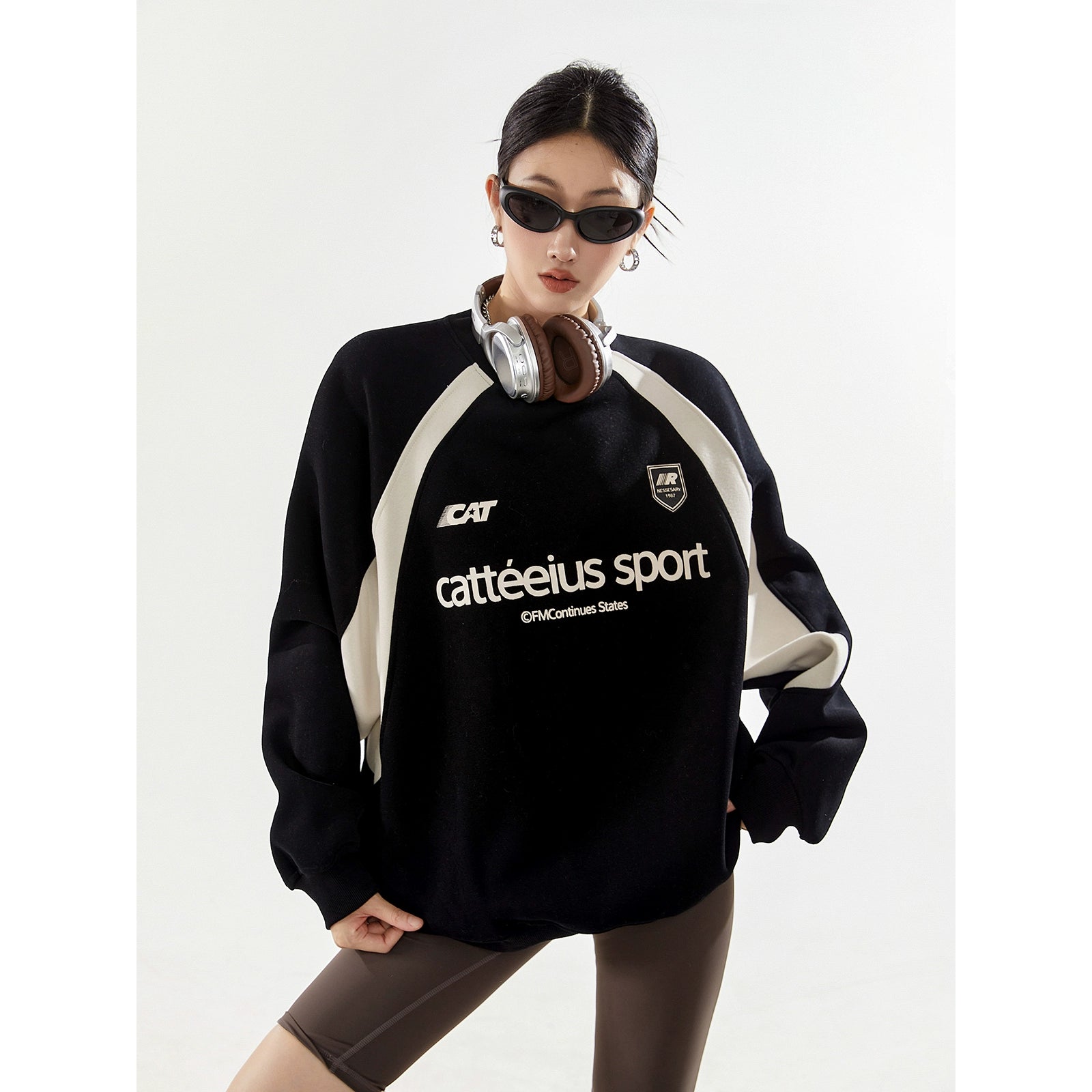 ICH MODE 美式复古圆领卫衣女秋2025新款长袖上衣外套oversize