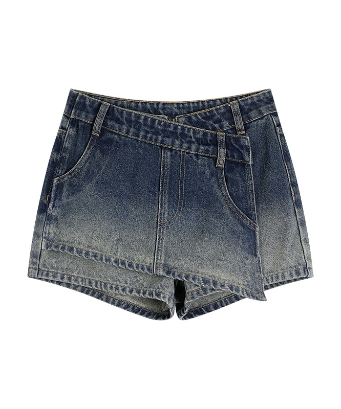 野生zero复古蓝水洗设计感牛仔短裤女夏季辣妹小众显瘦直筒热裤子