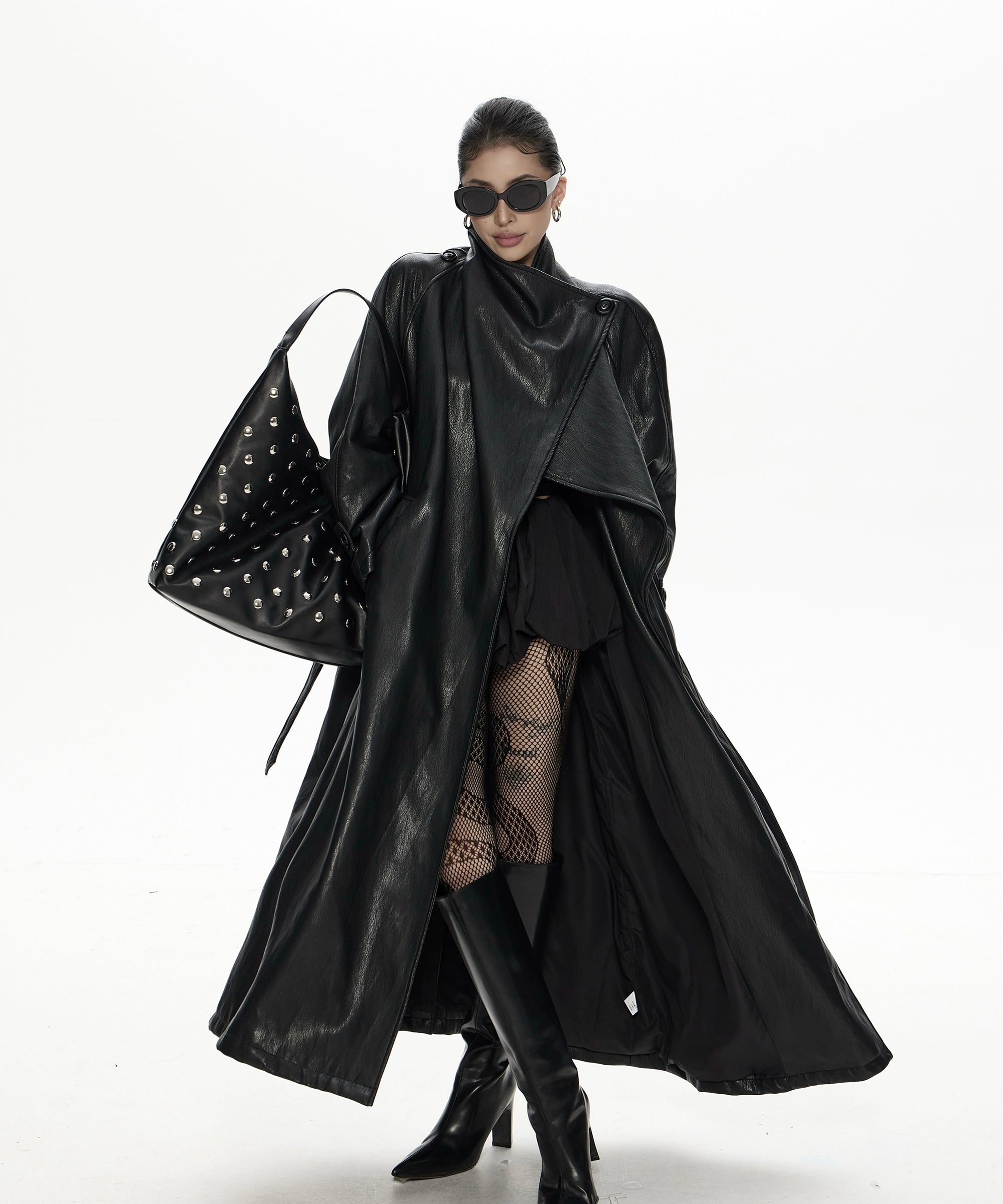 野生zero 翻领长款pu皮衣女秋冬2025新款酷飒风宽松大衣风衣外套