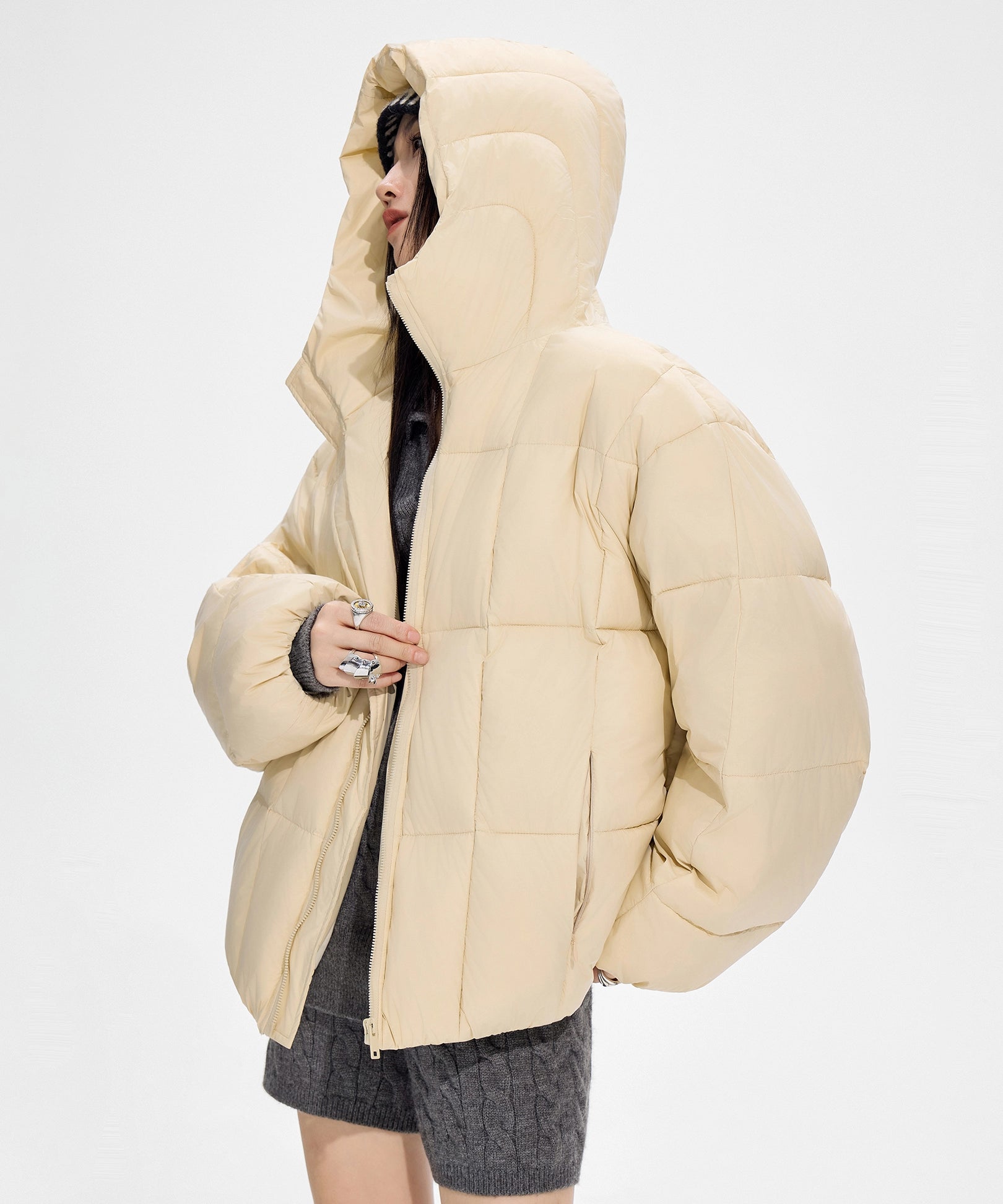 ICH MODE 90白鸭绒美式连帽羽绒服女冬季新款防寒保暖面包服外套