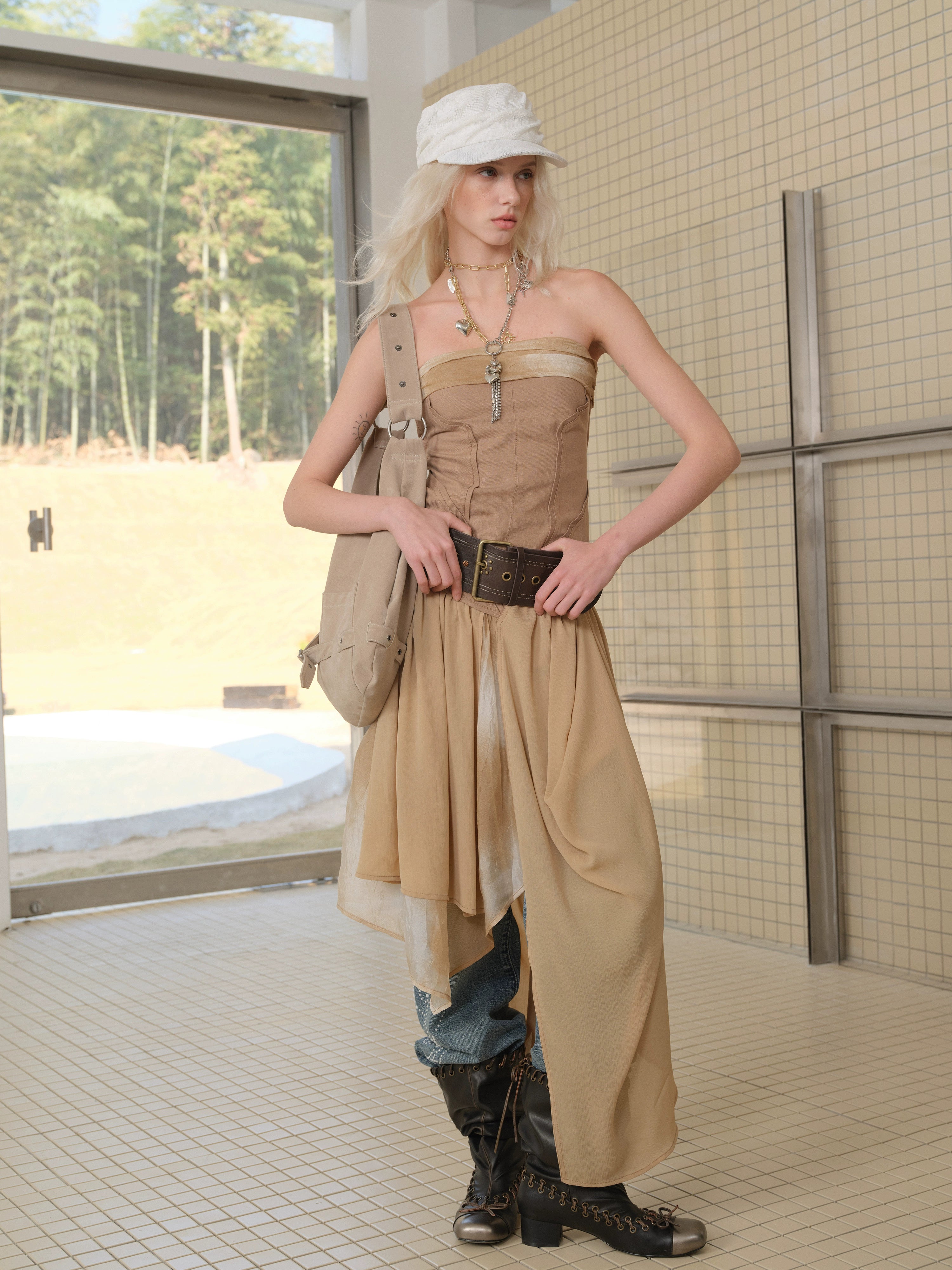 2th Desire蕾丝复古小众扭扭褶皱轻薄透气报童帽大头围堆堆帽