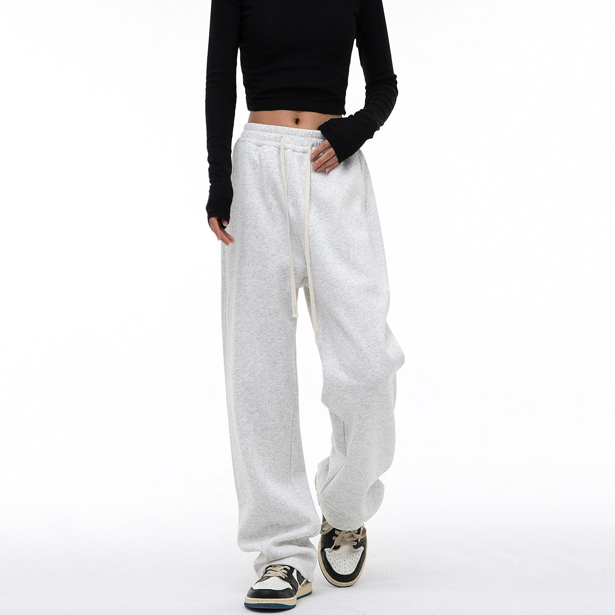 ICH MODE 340G运动裤女高腰直筒裤休闲裤2025新款夏季薄款裤子女