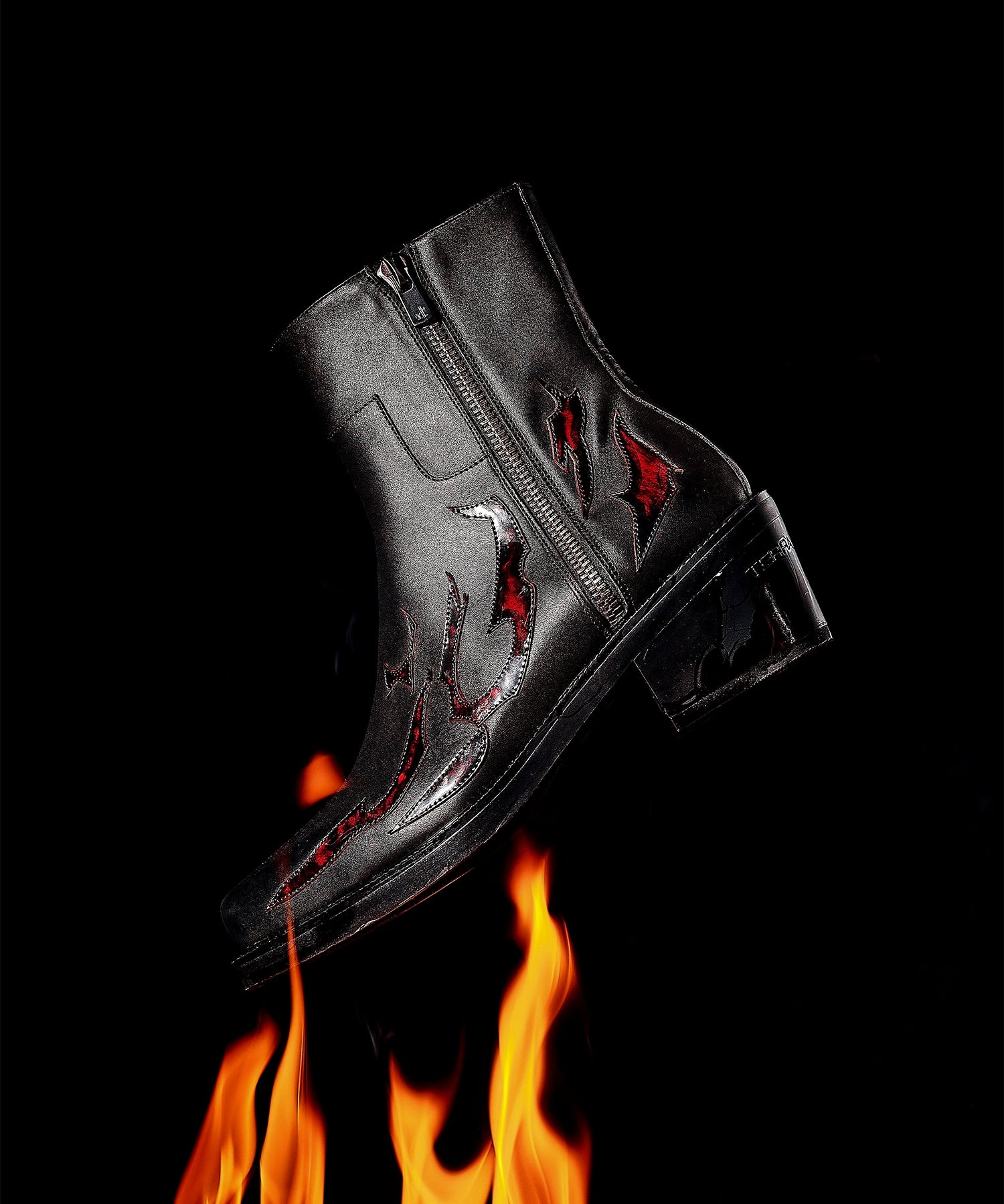 檀健次明星同款三色火焰切尔西长筒靴增高真皮皮鞋TERRAINCOGNITA