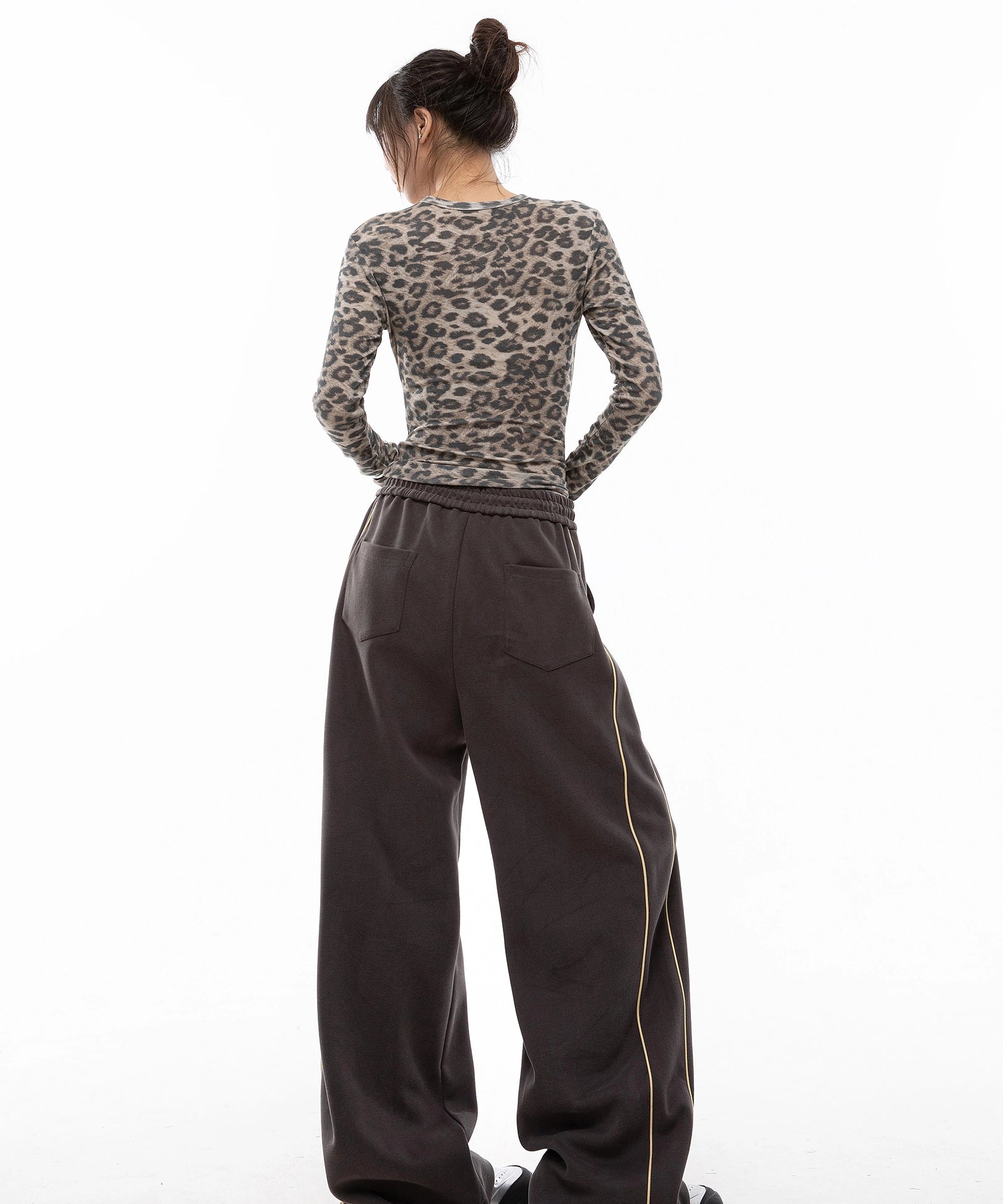 ICH MODE 美式复古条纹休闲裤女直筒宽松阔腿裤运动裤百搭卫裤