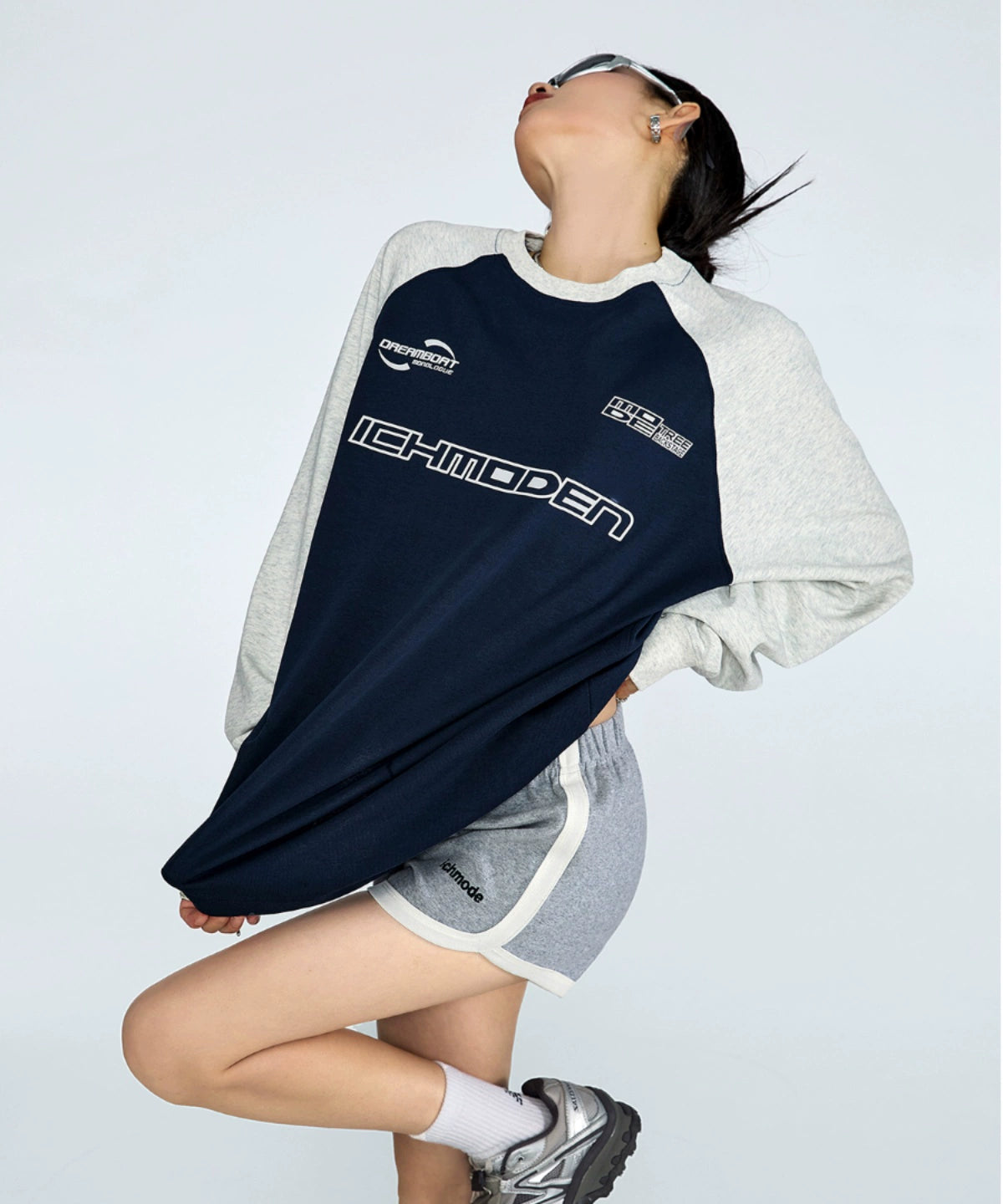 ICH MODE 美式复古圆领卫衣女2025新款秋宽松休闲百搭T恤上衣