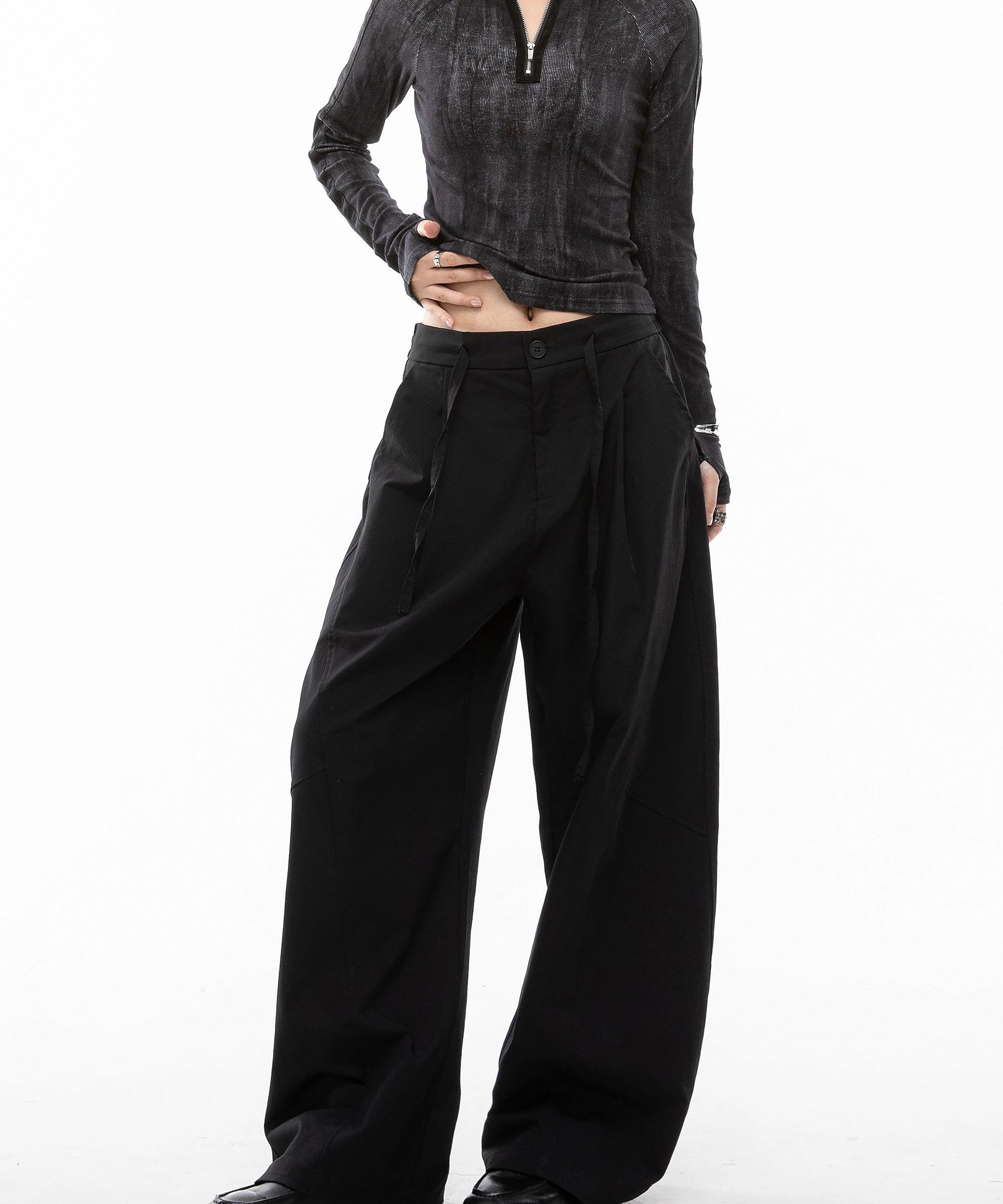 ICH MODE 美式复古弯刀休闲裤女宽松慵懒直筒裤子百搭阔腿运动裤