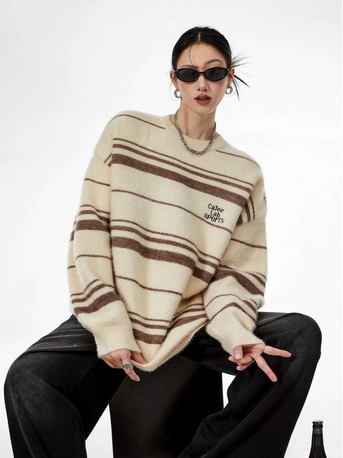 ICH MODE 美式复古红色毛衣秋冬女宽松慵懒风新款圣诞针织衫上衣