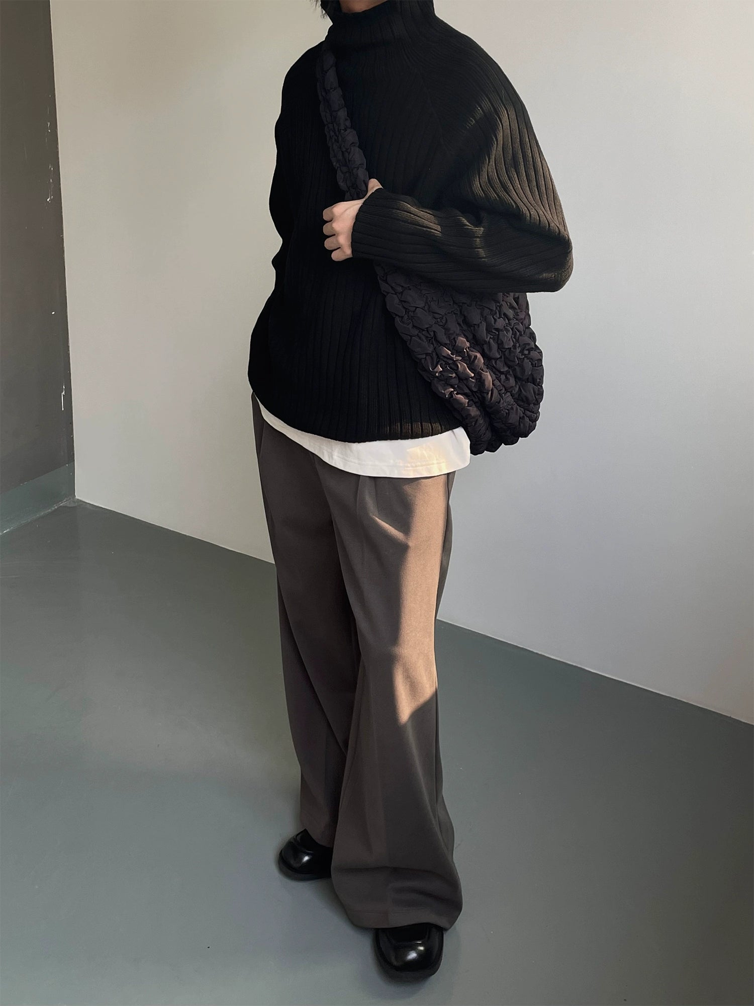 潮WOO专属TERRAINCOGNITA宽松绒感毛呢西裤百搭垂感长裤阔腿裤男