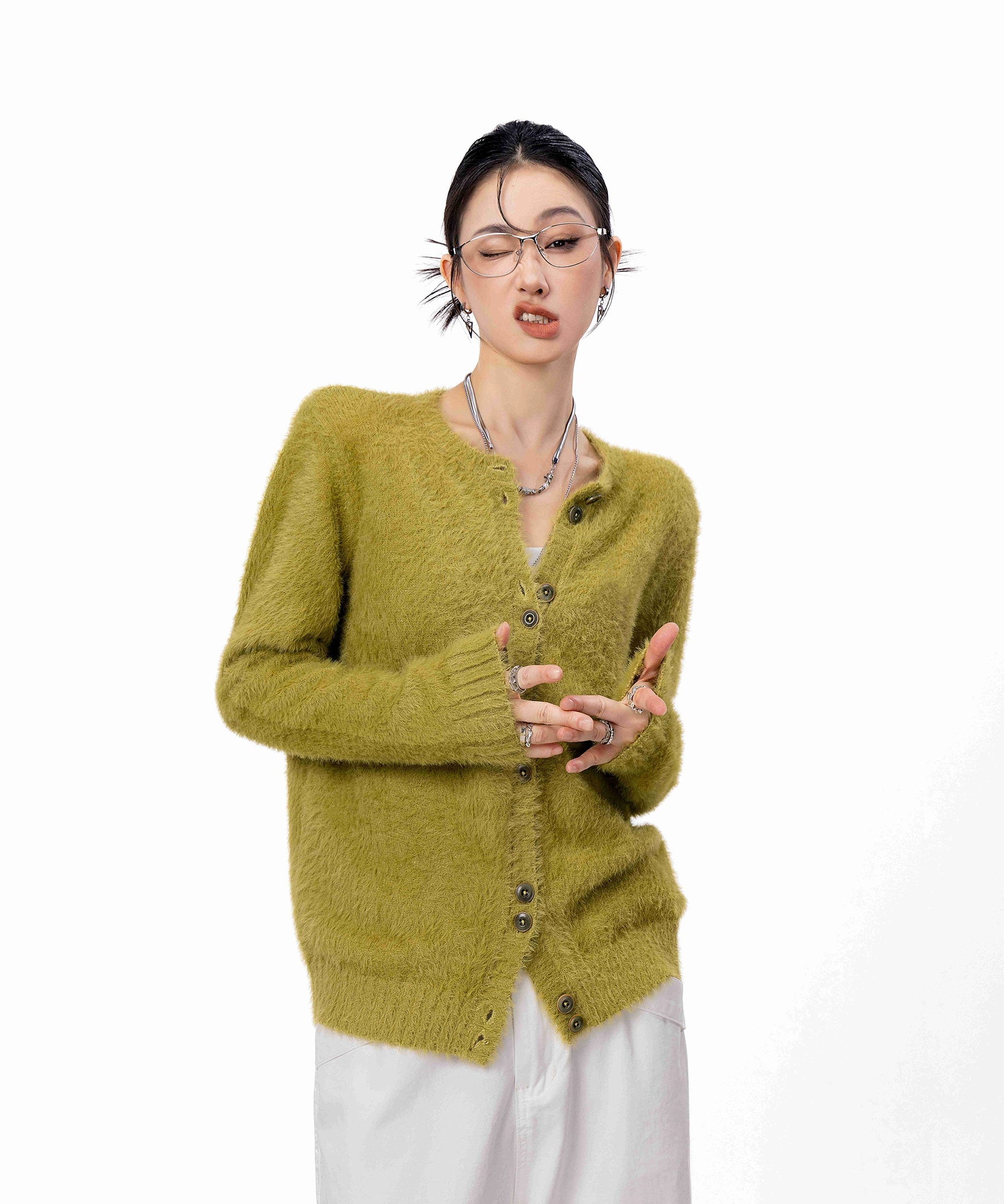 ICH MODE 美式复古毛针织衫女2025新款秋冬外搭毛衣开衫外套上衣