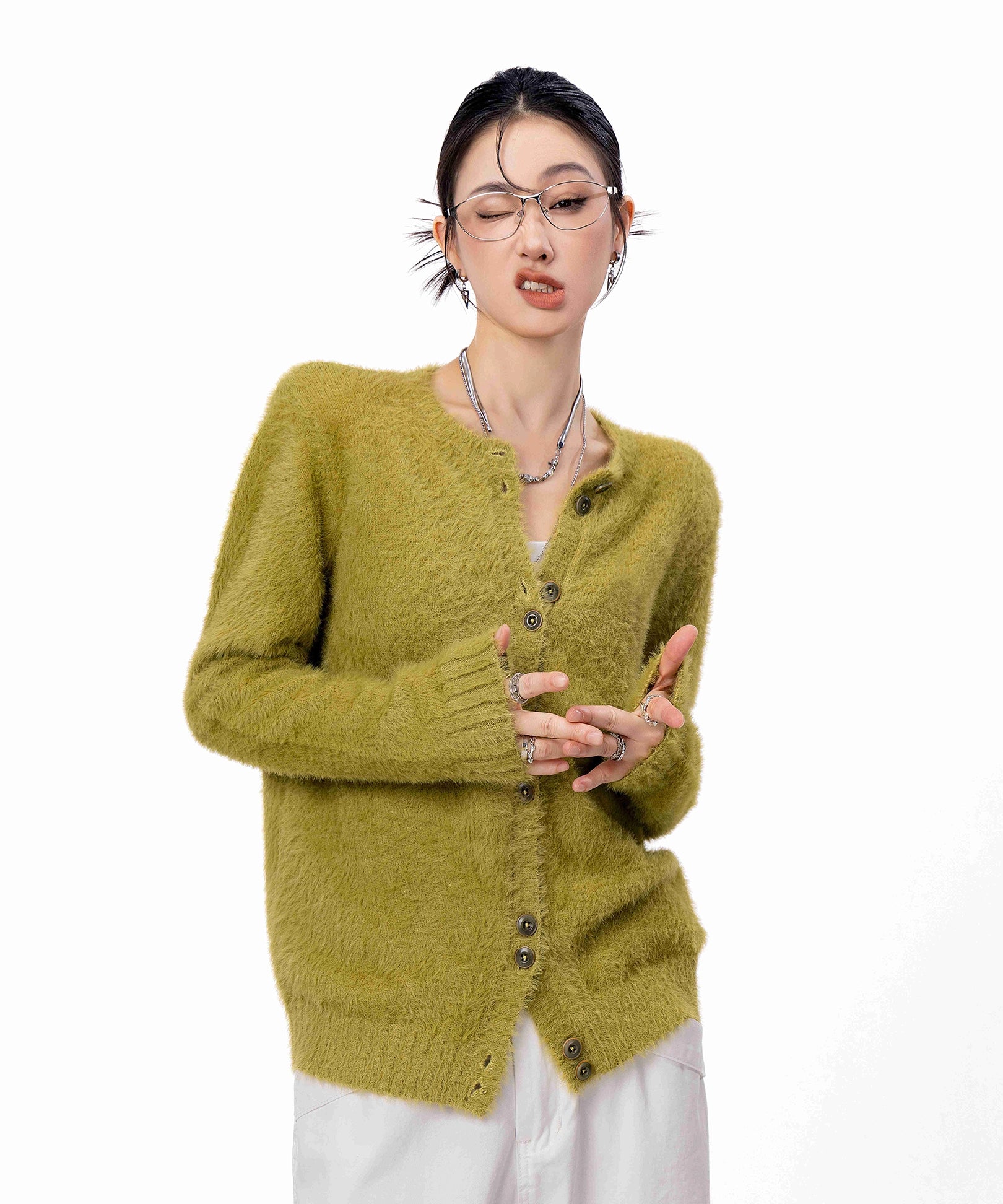 ICH MODE 美式复古毛针织衫女2025新款秋冬外搭毛衣开衫外套上衣