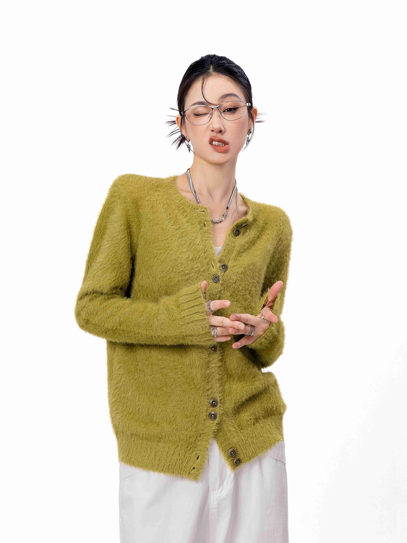 ICH MODE 美式复古毛针织衫女2025新款秋冬外搭毛衣开衫外套上衣