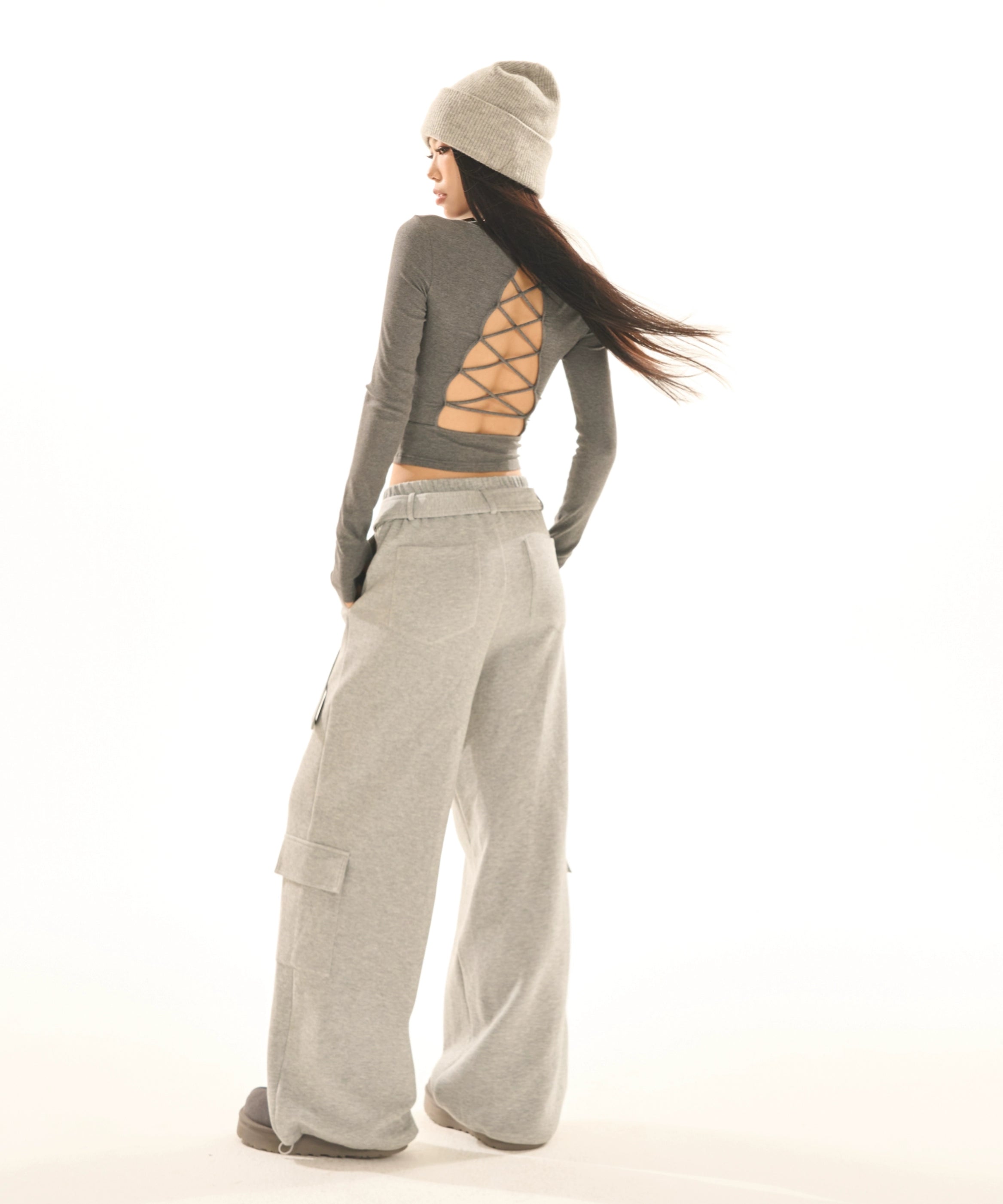 野生zerocircle白黑灰色休闲裤女夏小众低腰显瘦宽松阔腿直筒裤子